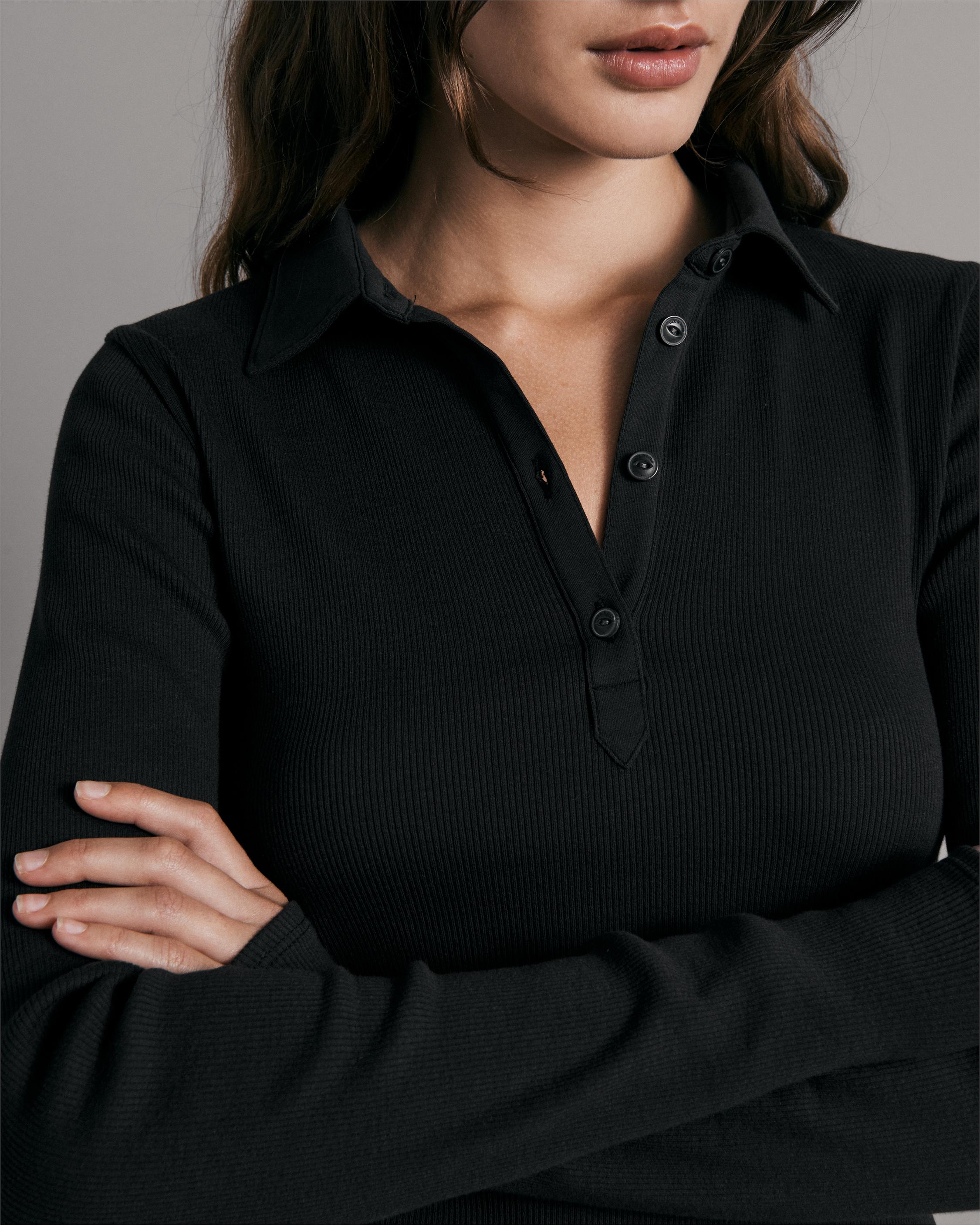 Womens long sleeve store black polo shirt