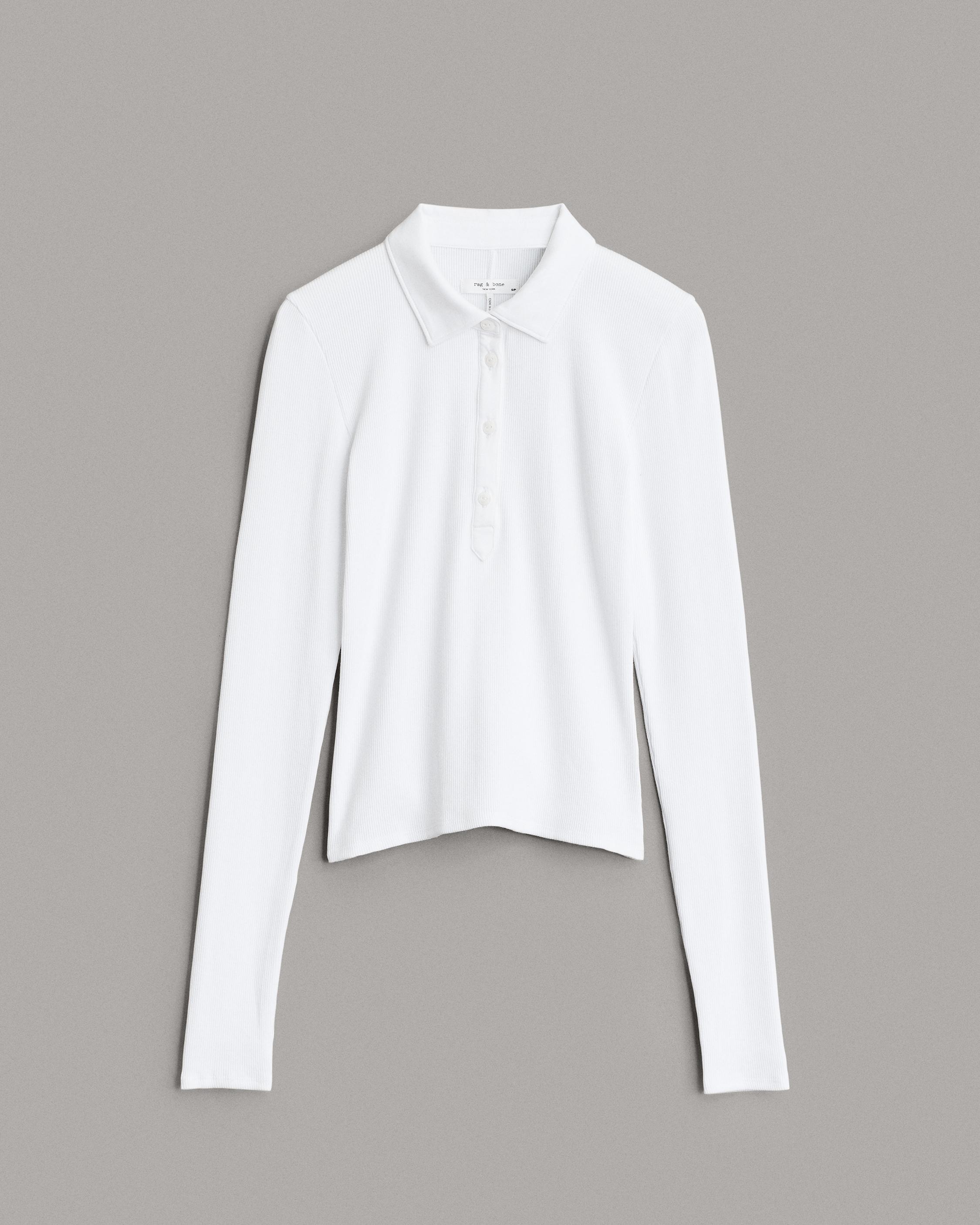 Essential Rib Polo Long Sleeve - White