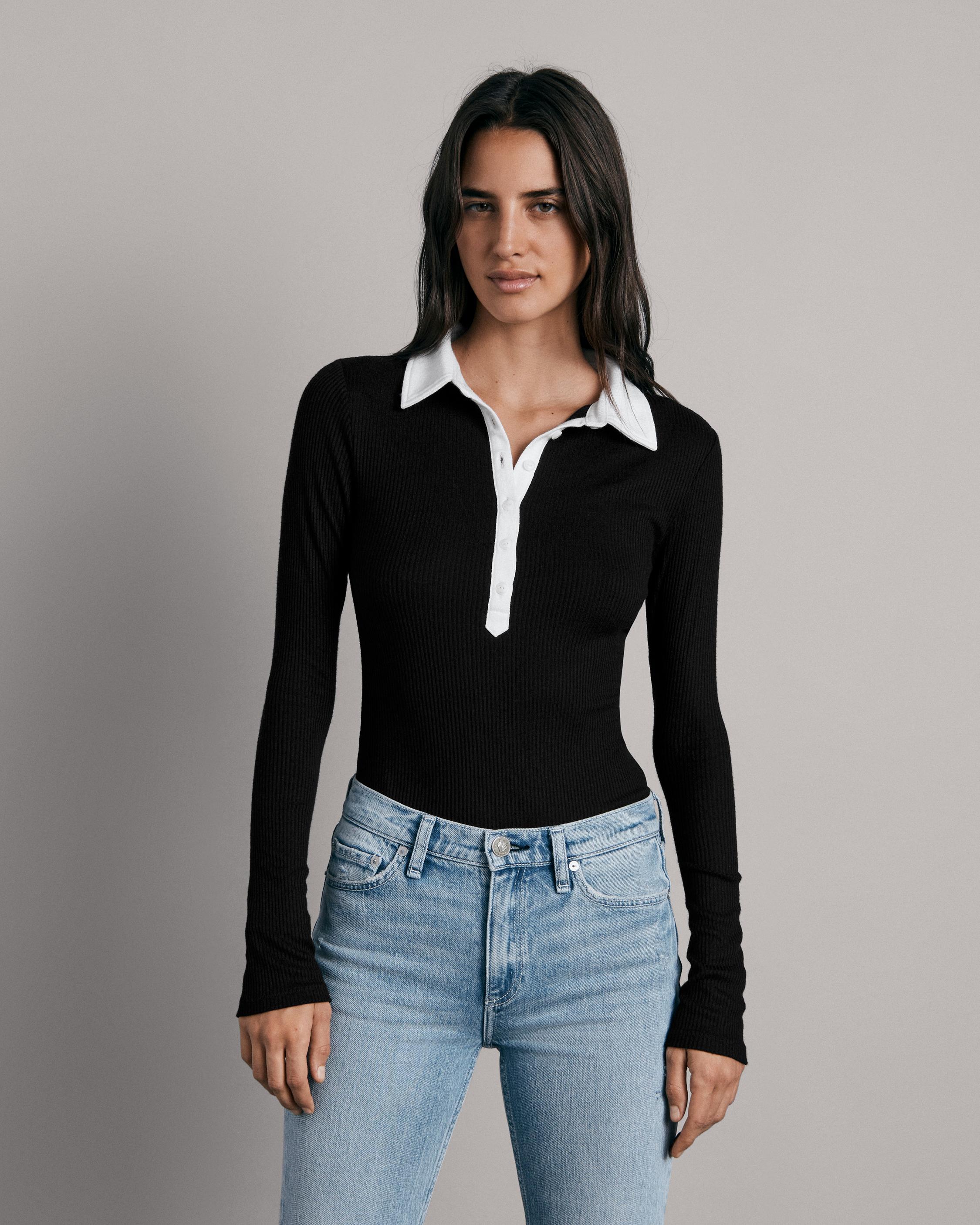 Womens black long outlet sleeve polo