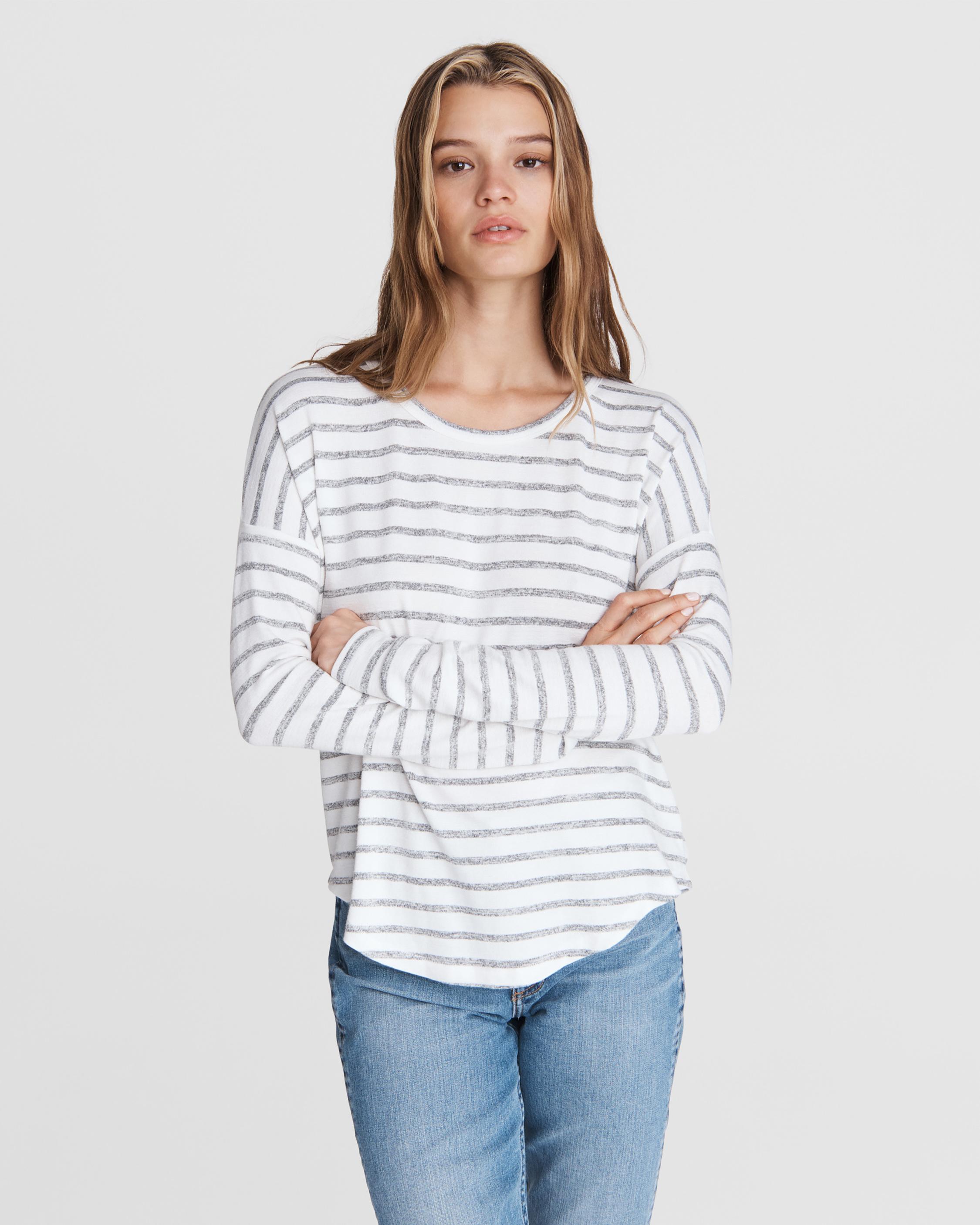 Draped Striped Long-Sleeve Shirt