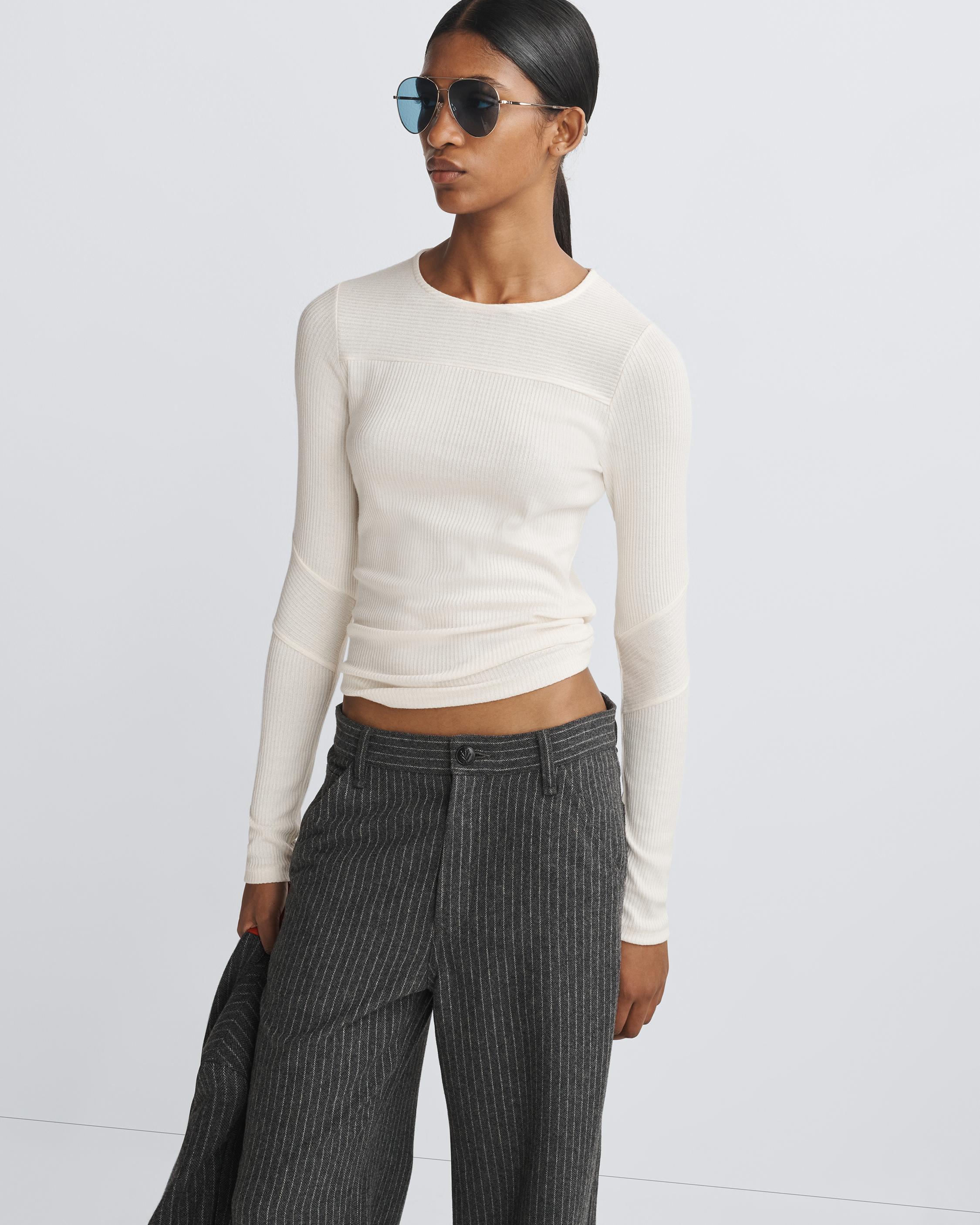 By Together Knit Poly Rayon Rib Crew Neck Long Sleeve Crop Top