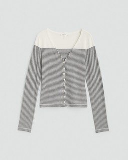 The Knit Striped Vee Cardigan image number 2