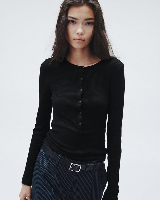 The Knit Rib Henley Long Sleeve Tee image number 1