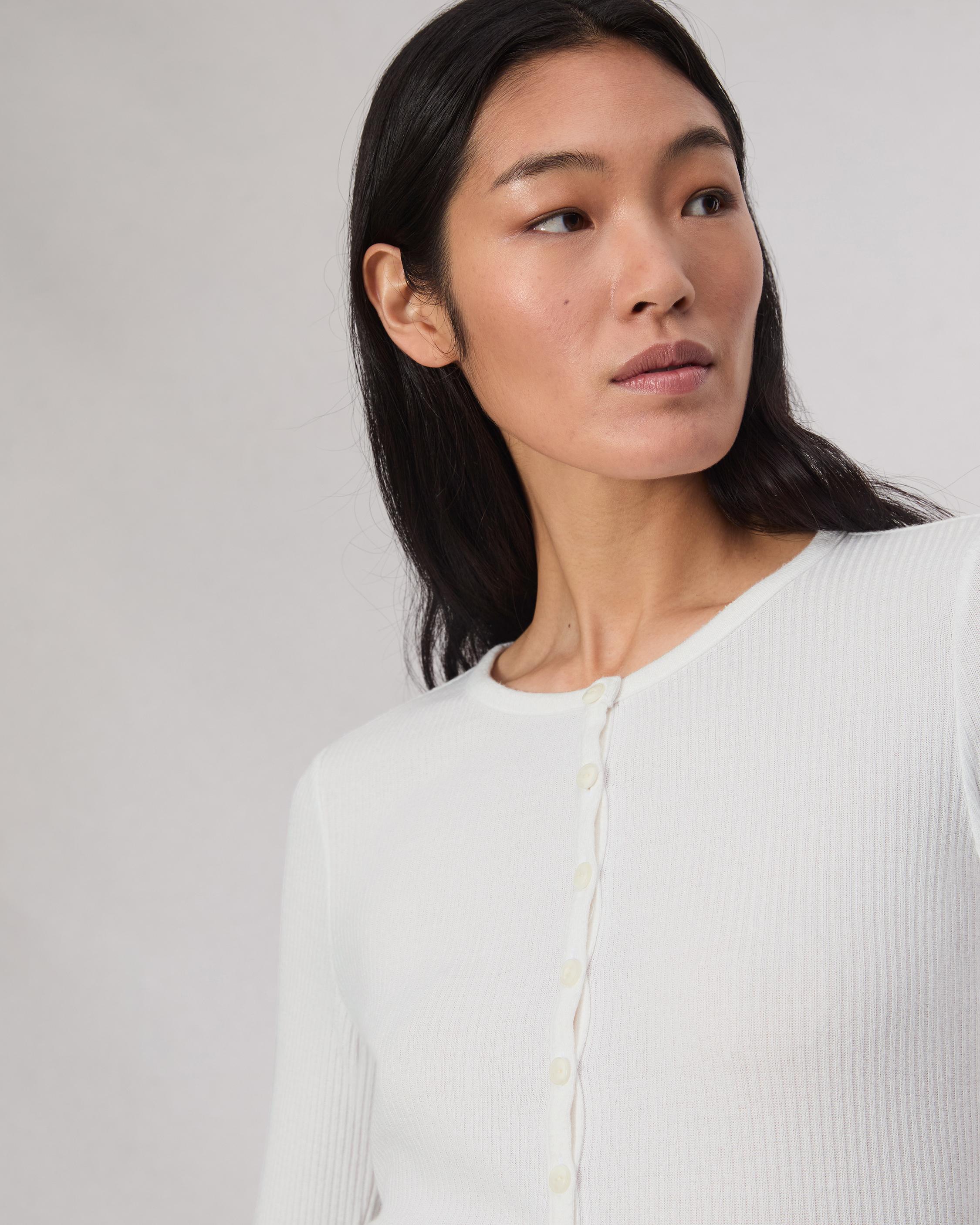 The Knit Rib Henley Long Sleeve Tee - White