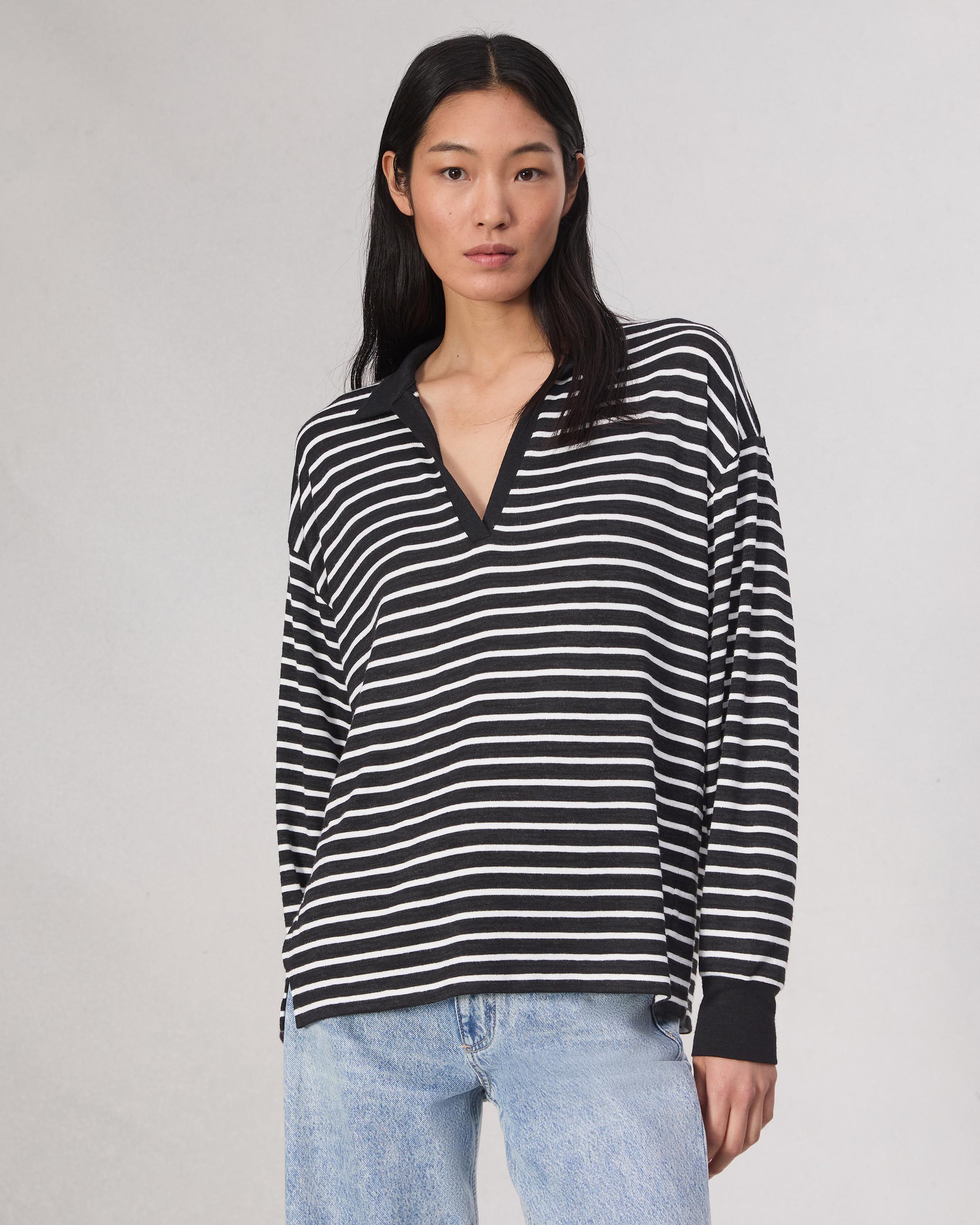 The Stripe Knit Polo - Black/White | rag & bone