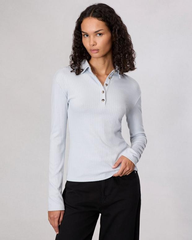 The Knit Rib Polo Shirt - Light Blue | rag & bone The Knit Rib Polo Shirt - Light Blue | rag & bone