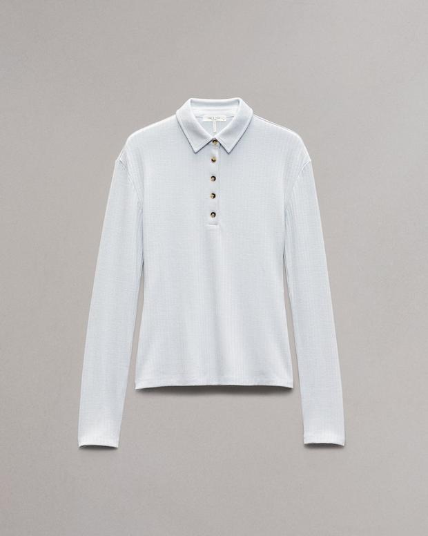 The Knit Rib Polo Shirt - Light Blue | rag & bone The Knit Rib Polo Shirt - Light Blue | rag & bone