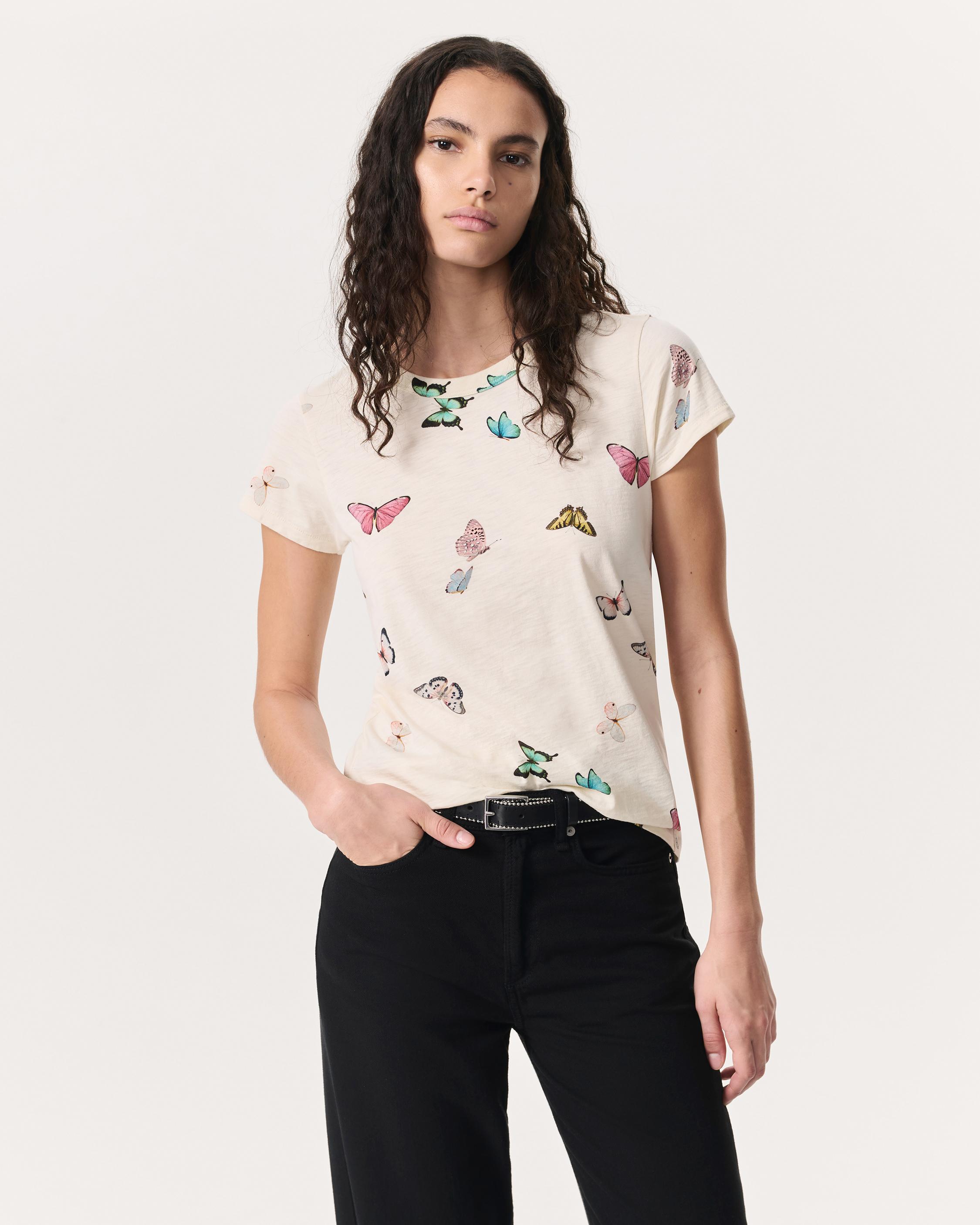 Butterfly Printed Cotton T-Shirt - Ivory Multi | rag & bone