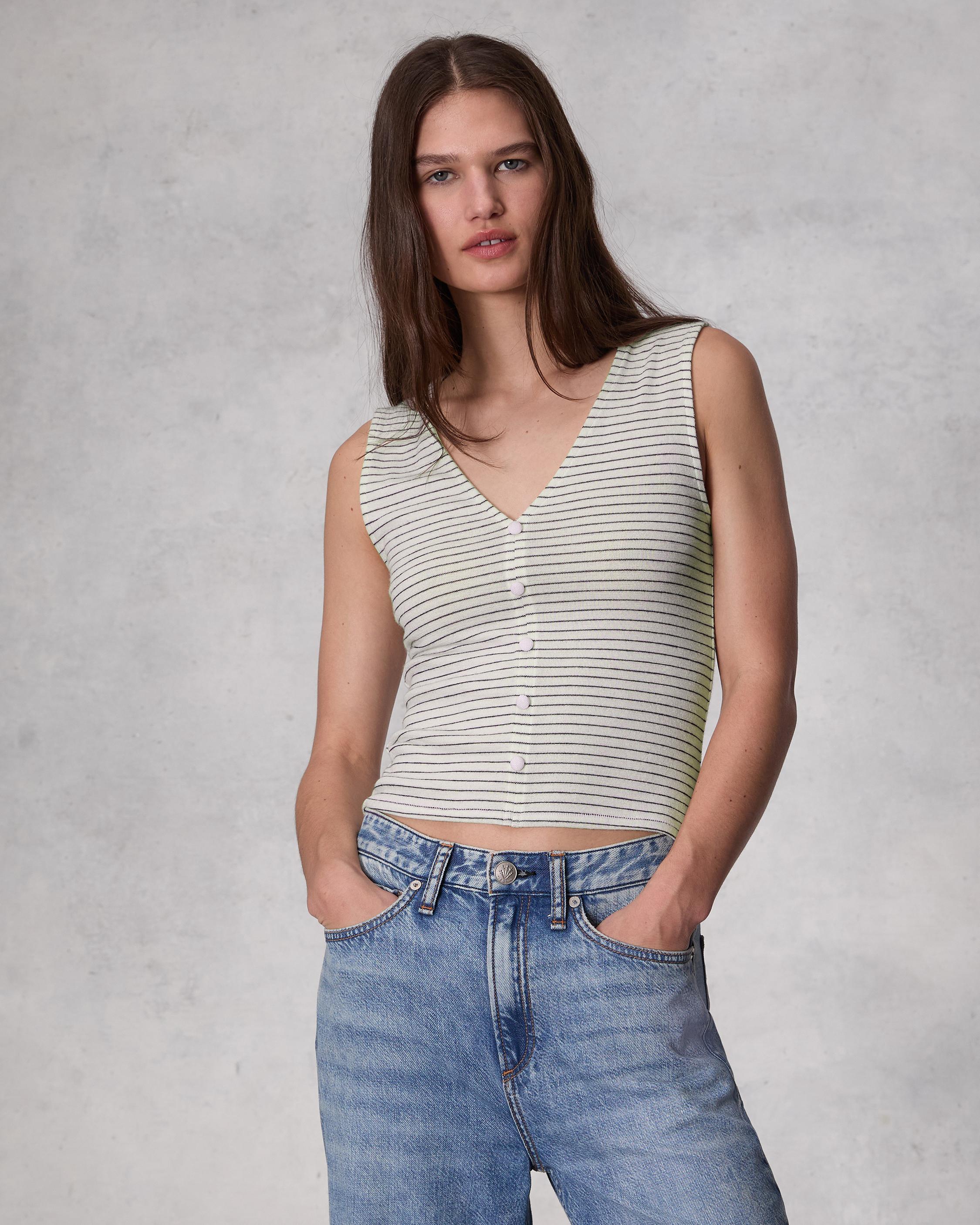 The Knit Striped Button-Up Tank