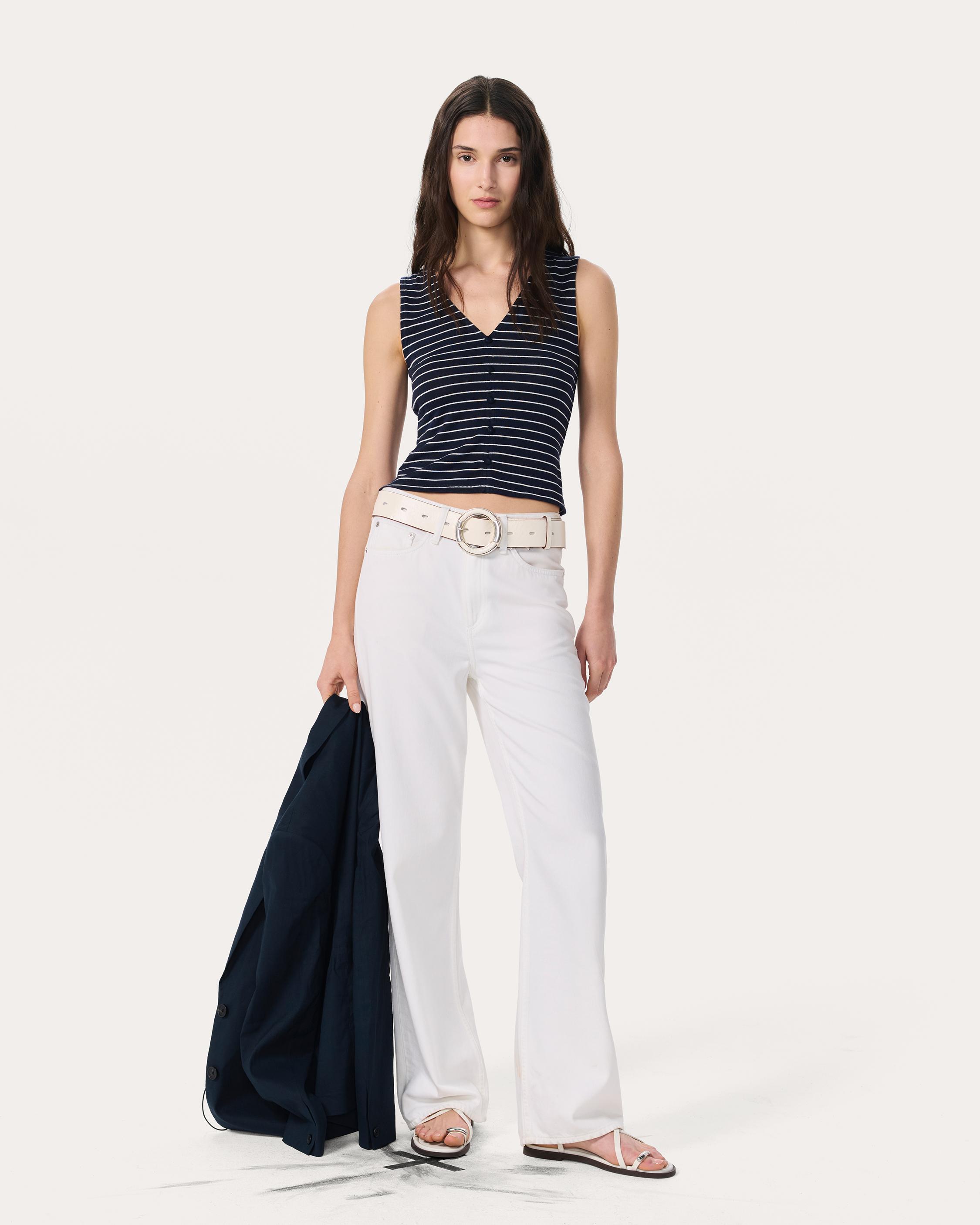 Knit Striped Button Tank Top - image 3
