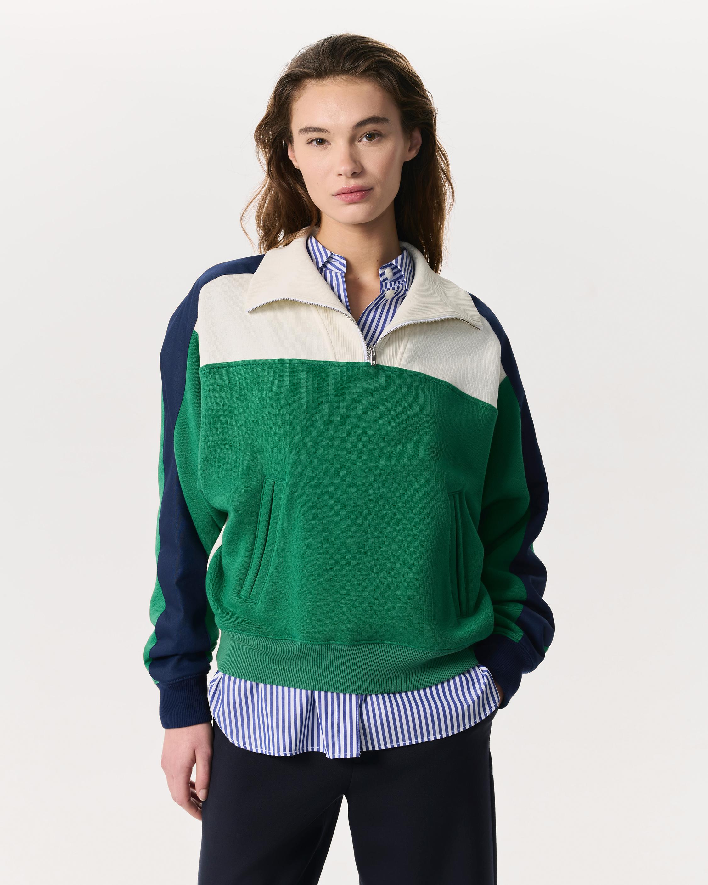 Color-Blocked Vintage Terry Half-Zip Sweatshirt image number 1