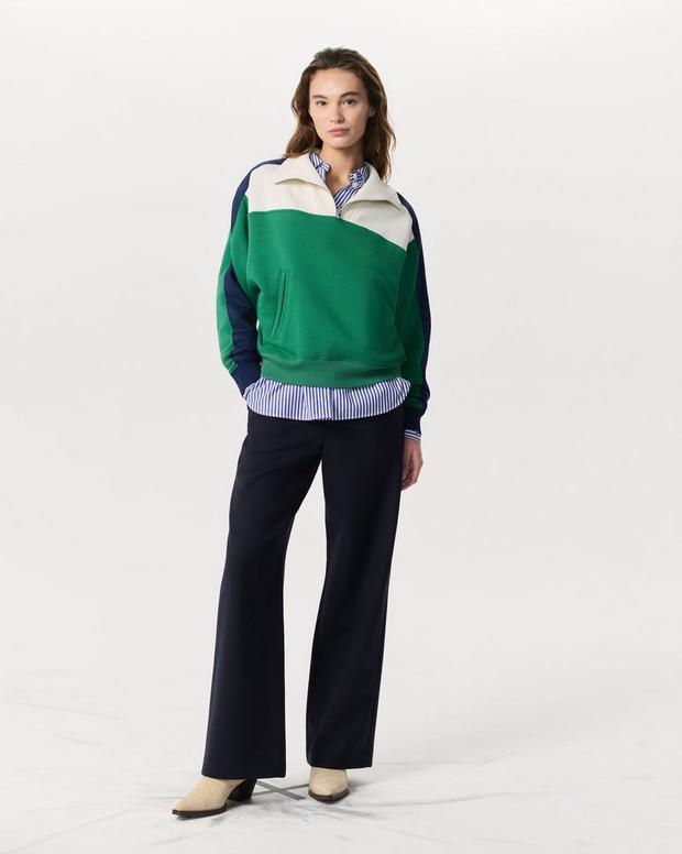 Color-Blocked Vintage Terry Half-Zip Sweatshirt - Green Color-Blocked Vintage Terry Half-Zip Sweatshirt - Green