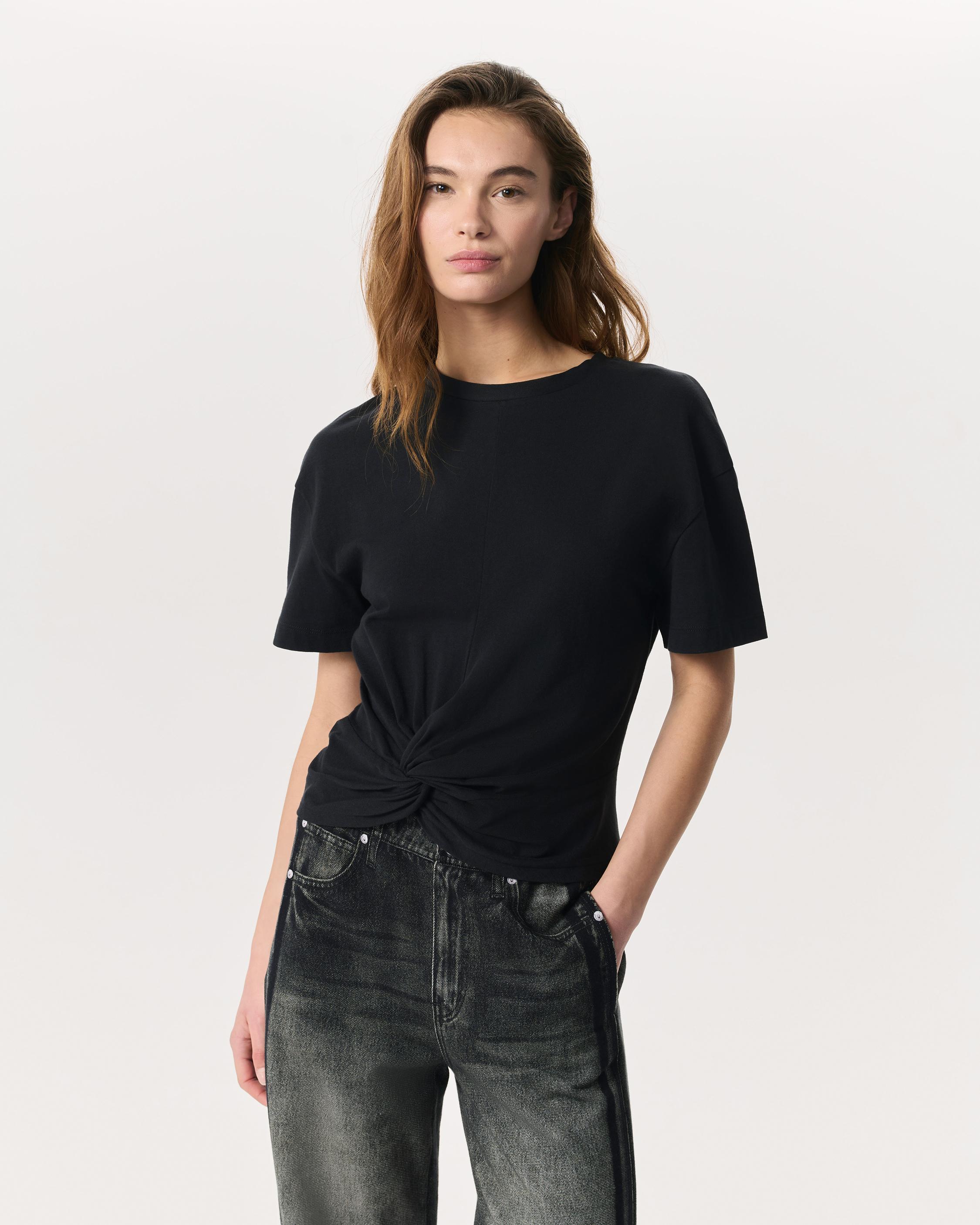 Mica Twist-Detail Draped Cotton T-Shirt image number 1