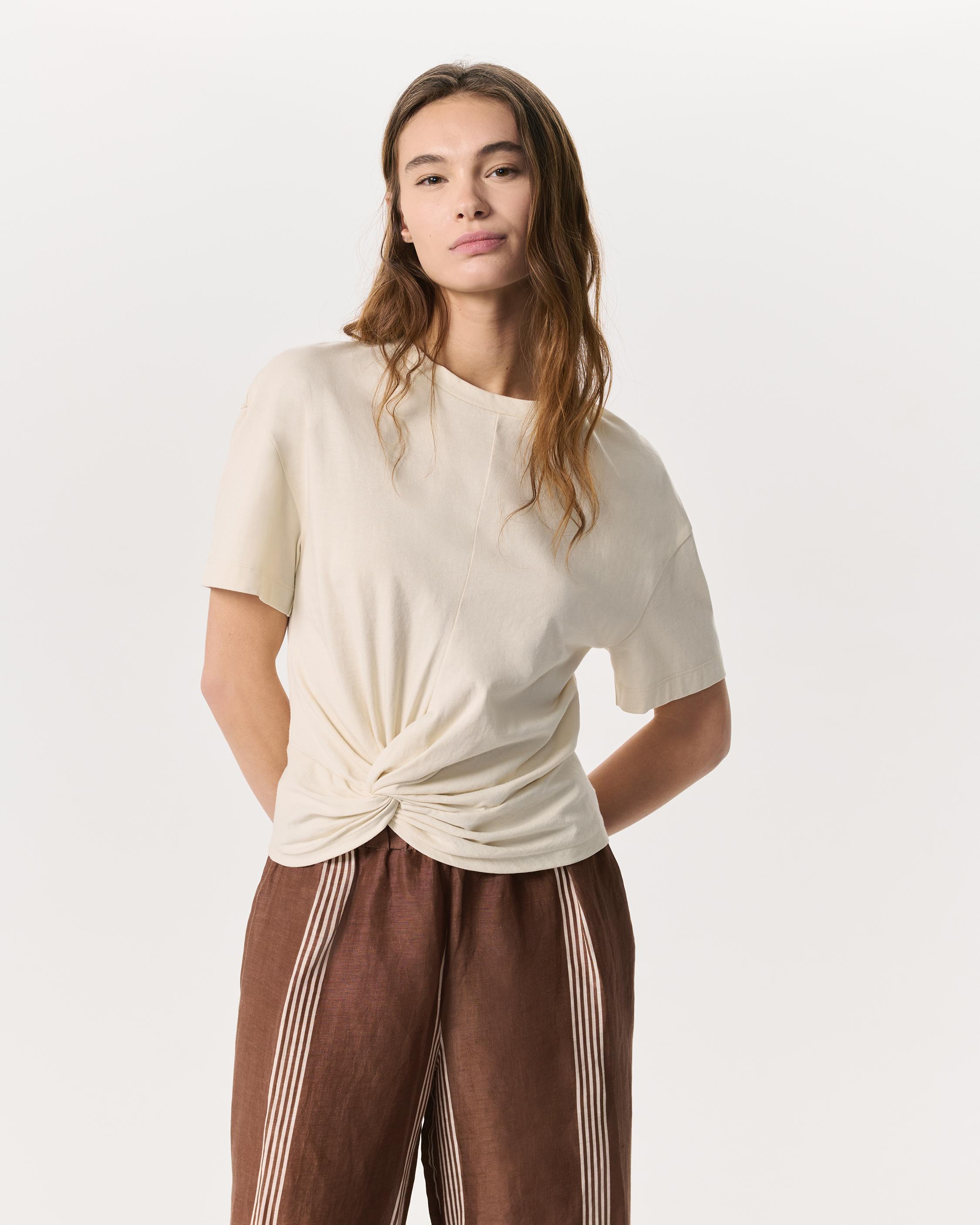 Mica Twist-Detail Draped Cotton T-Shirt - Ivory | rag & bone