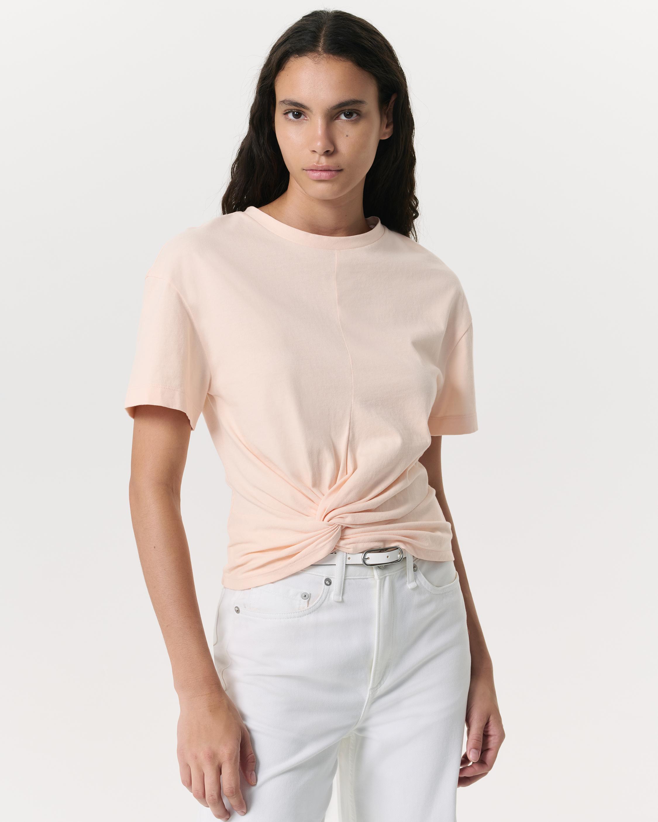 Mica Twist-Detail Draped Cotton T-Shirt - Peach | rag & bone