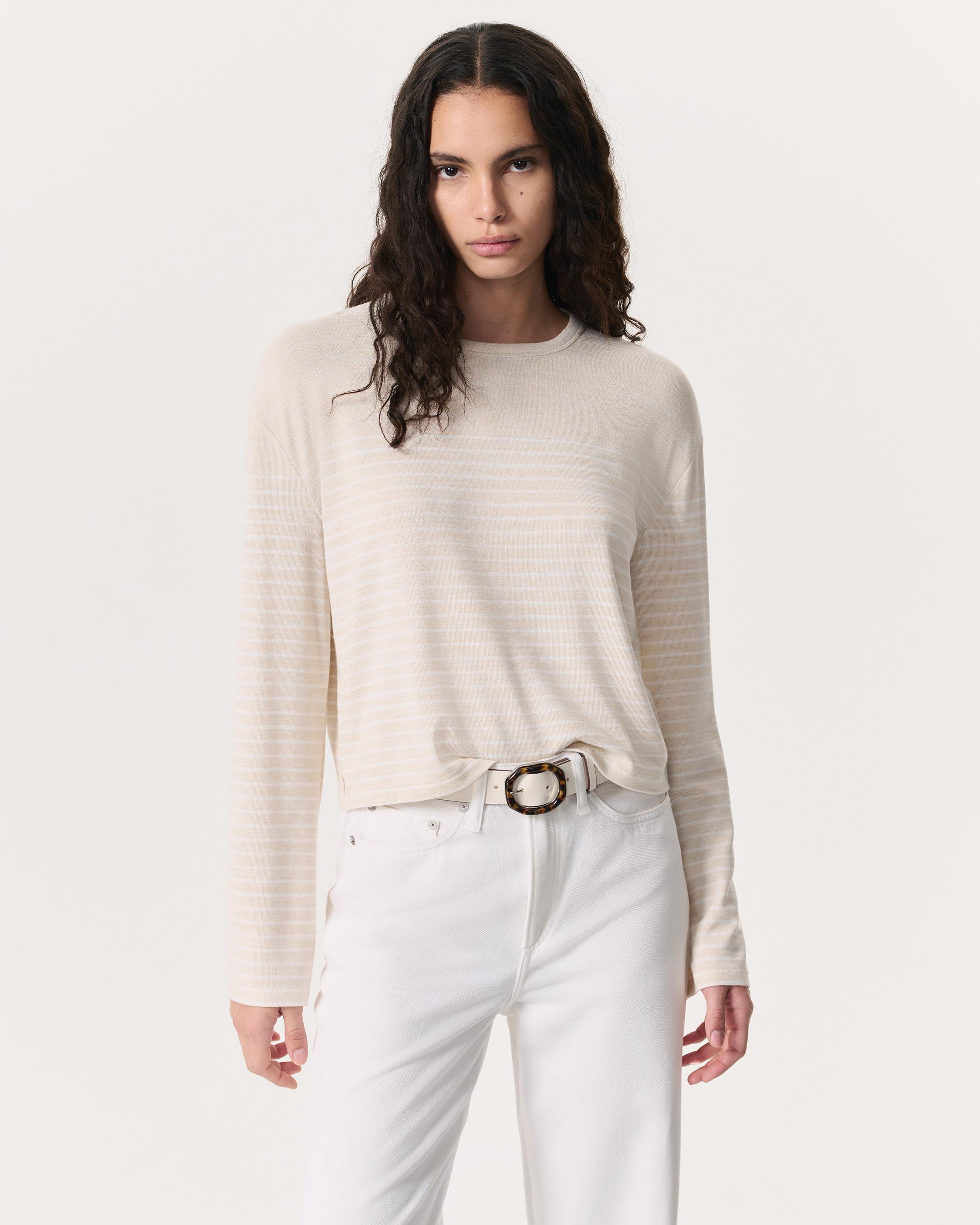 The Knit Striped Long-Sleeve T-Shirt - Ivory/White | rag & bone