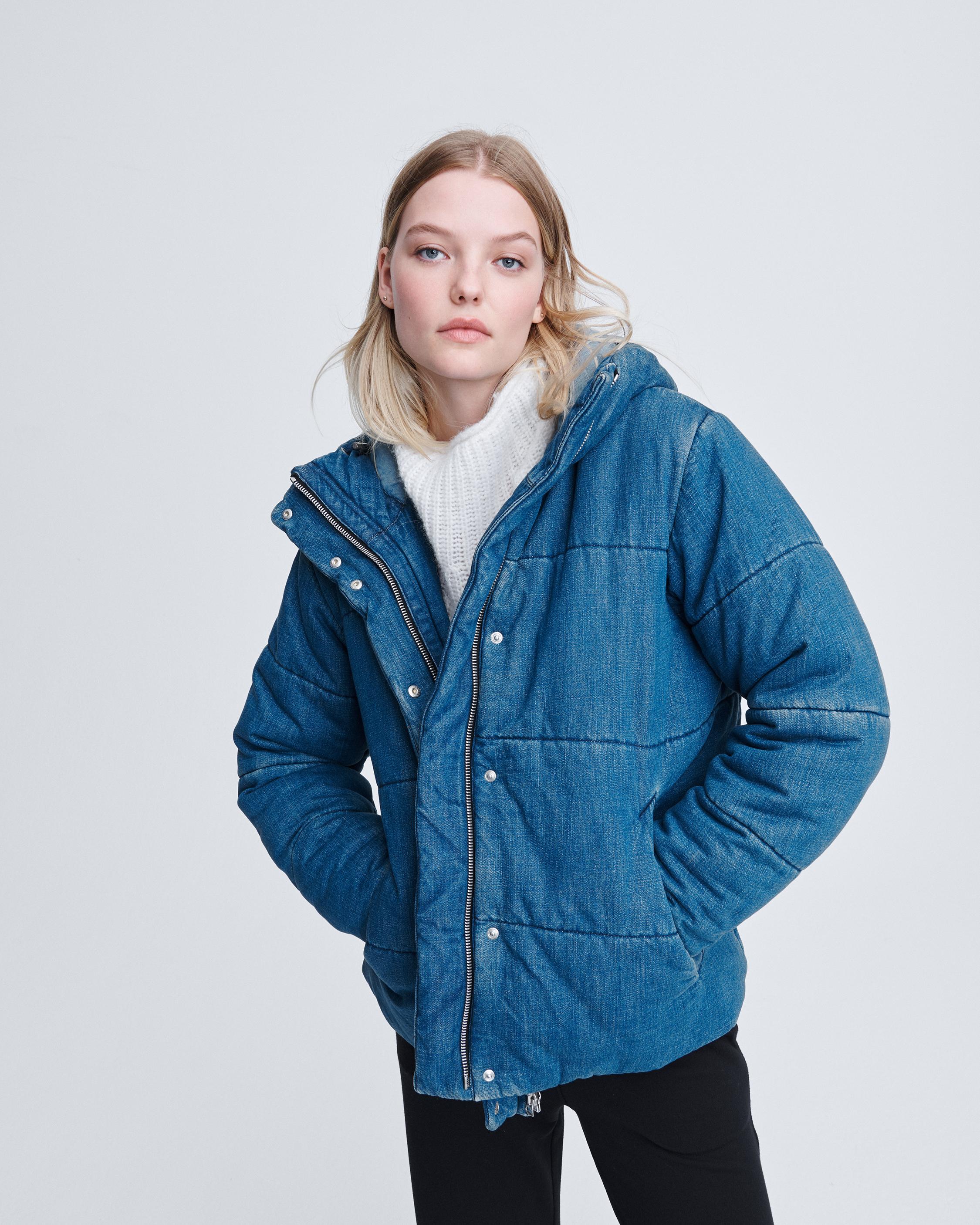 Denim puffer coat sale