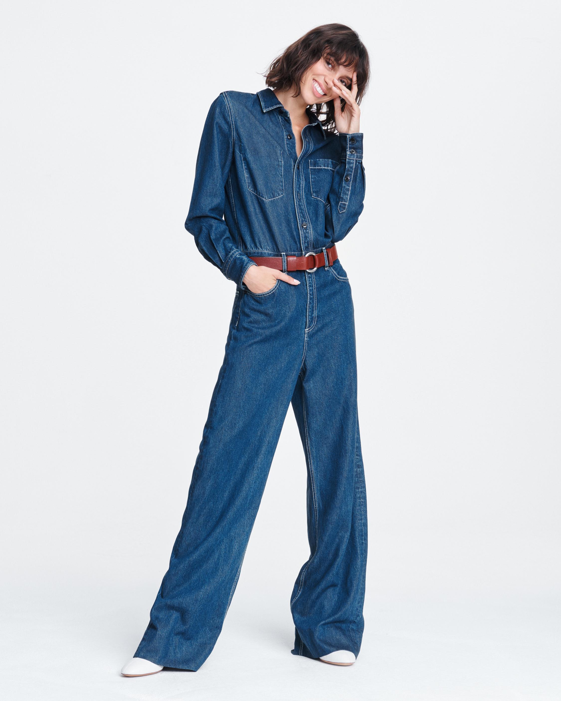 Women's Long-Sleeve Denim Jumpsuit