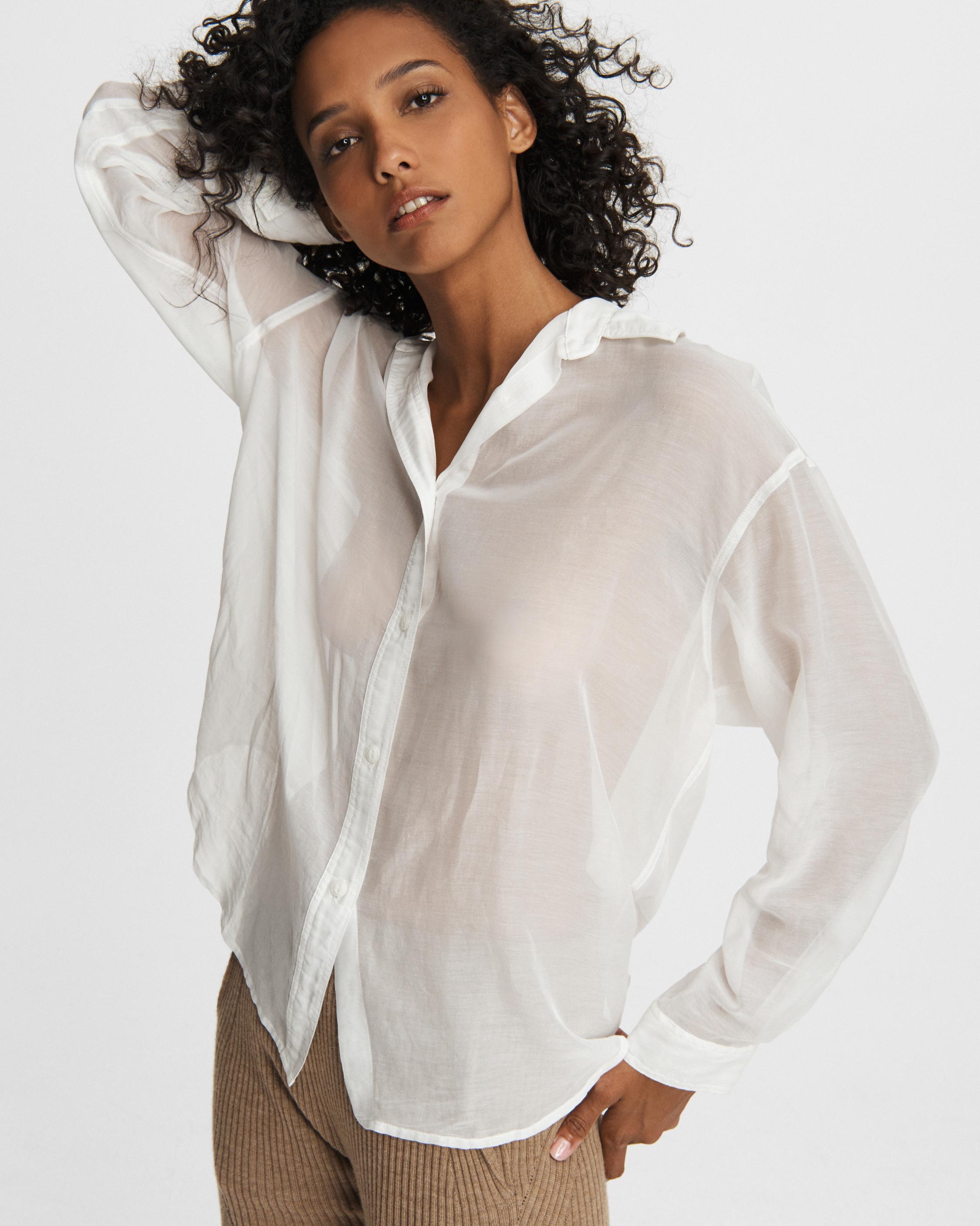 white sheer shirt for women