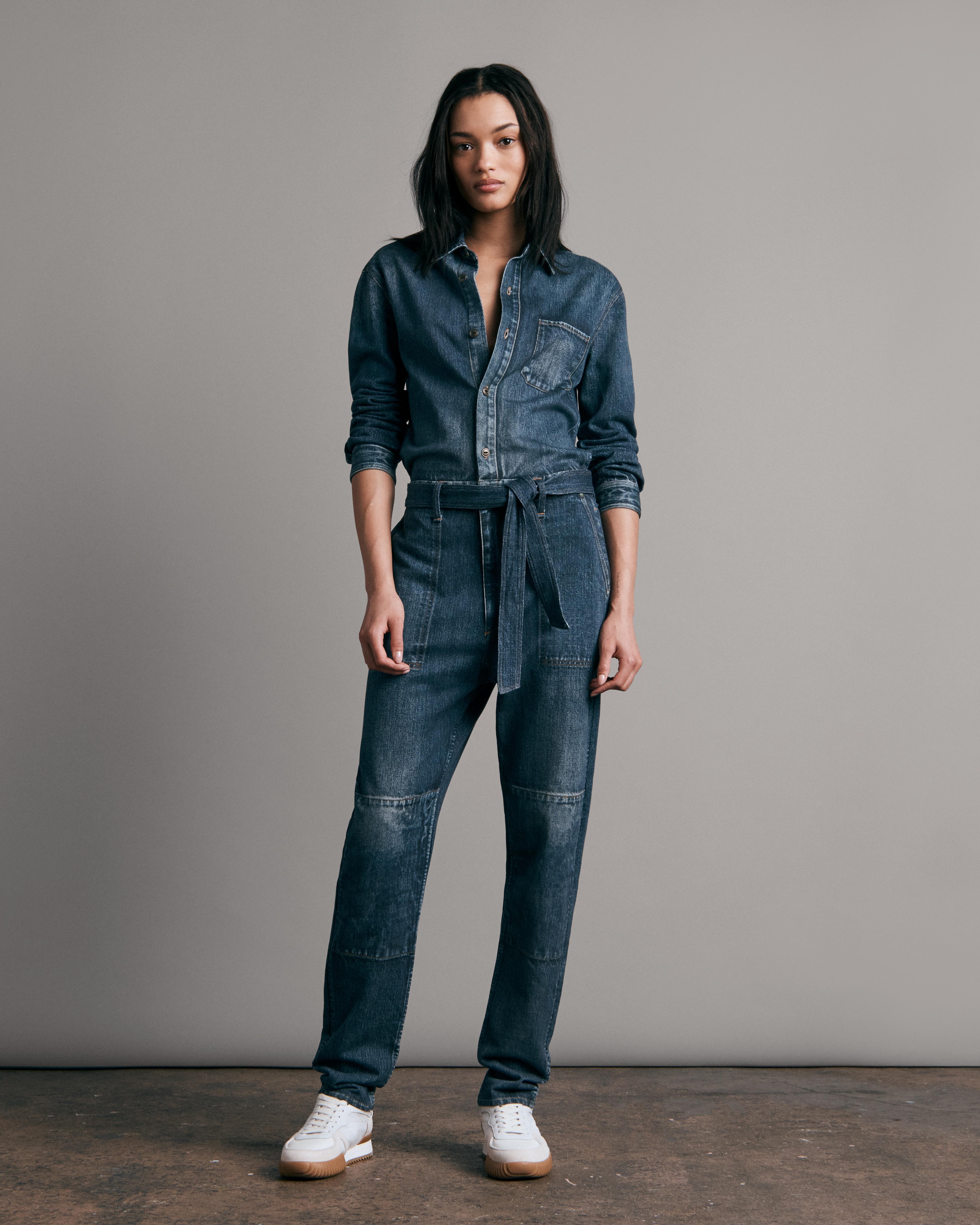 Miramar Jumpsuit Printed Cotton Terry to Look Like Denim