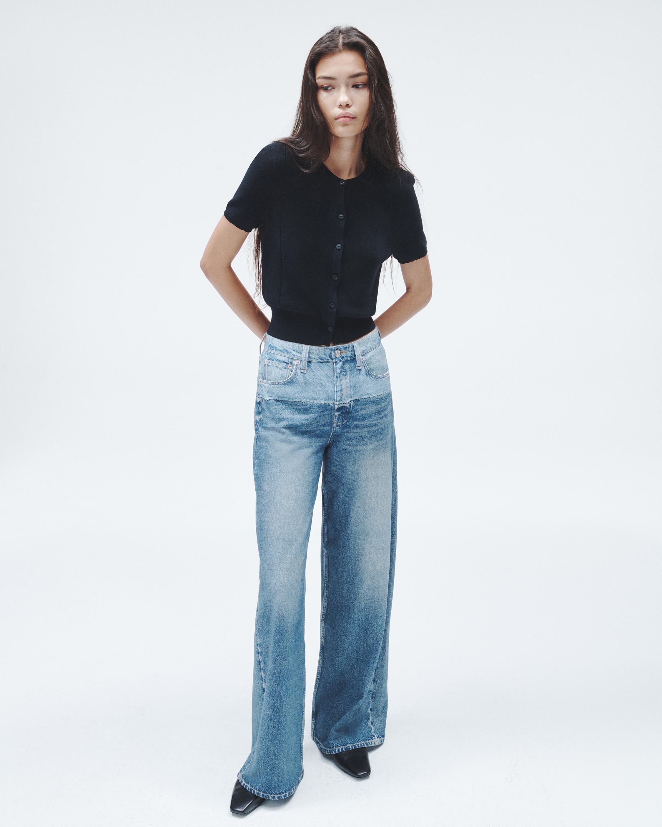Size Denim Women's Solid Mid Waisted Wide Leg Pants Jean Jacket