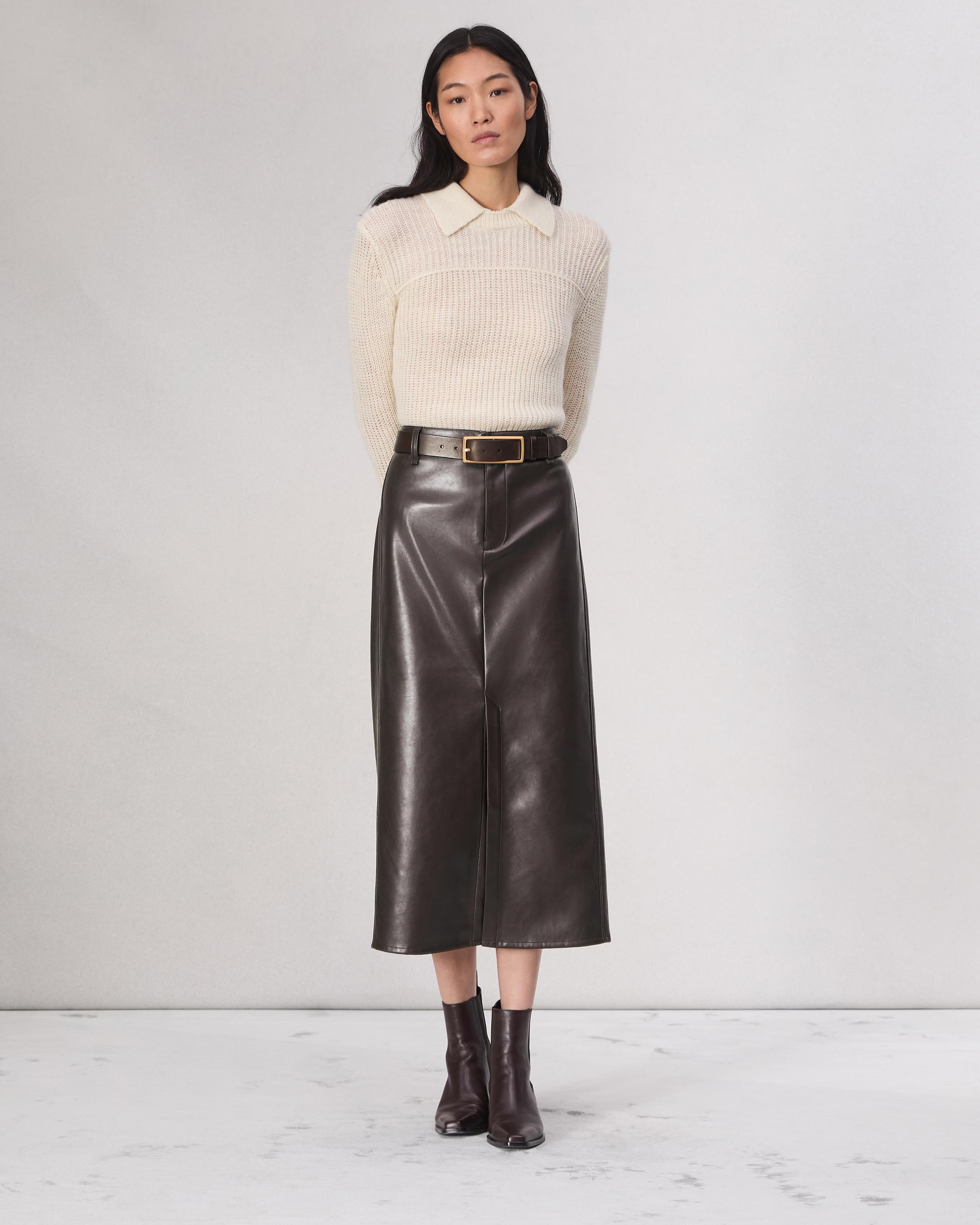 Rayne Faux Leather Skirt Dk Brown rag bone