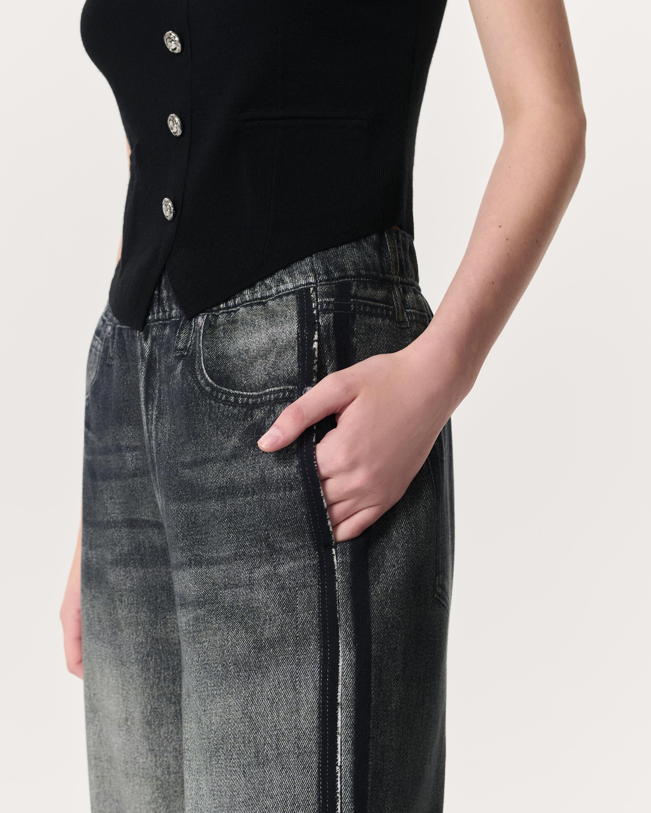 THUNDER STAR Women's Stretch Wide Leg Patchwork Jeans - Mid Rise Denim Pants, Khaki Size 16