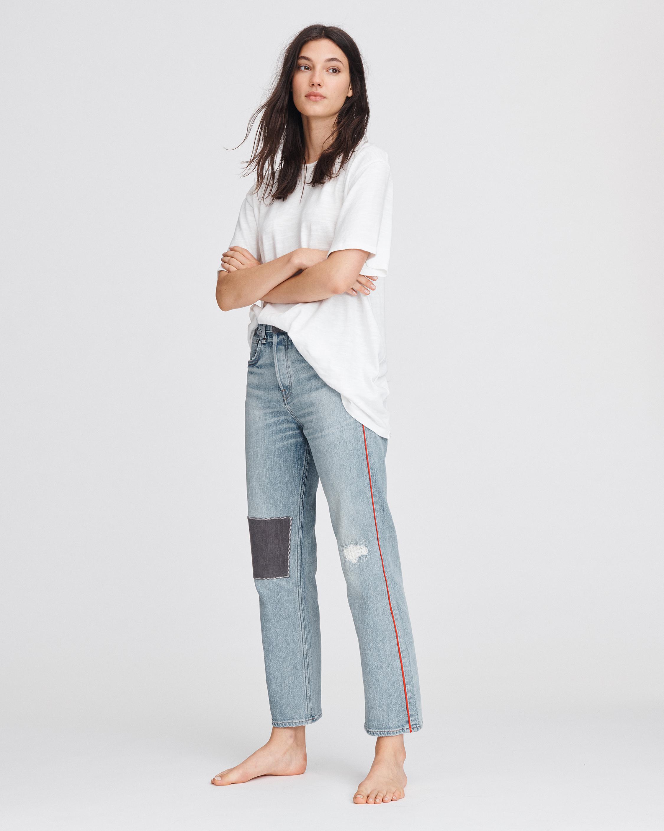 Patch Pocket High Rise Slim Flare Jeans in Classic Mid Indigo Wash