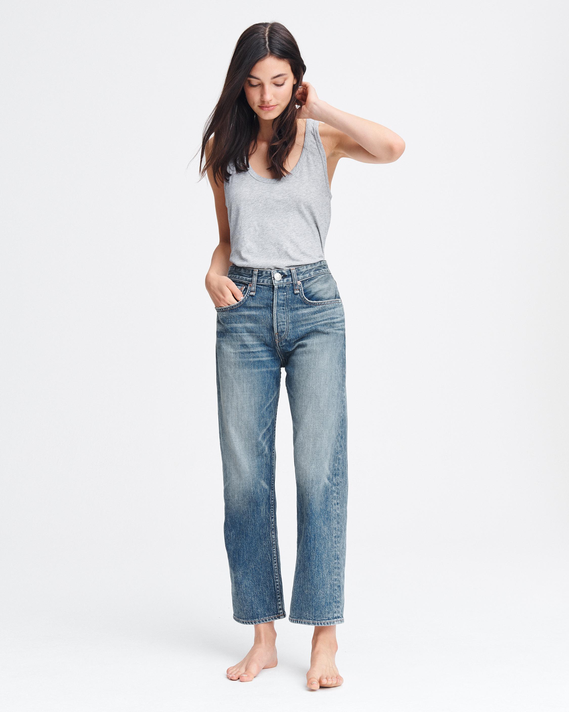 Maya High-Rise Ankle Straight Jeans in a Black Wash