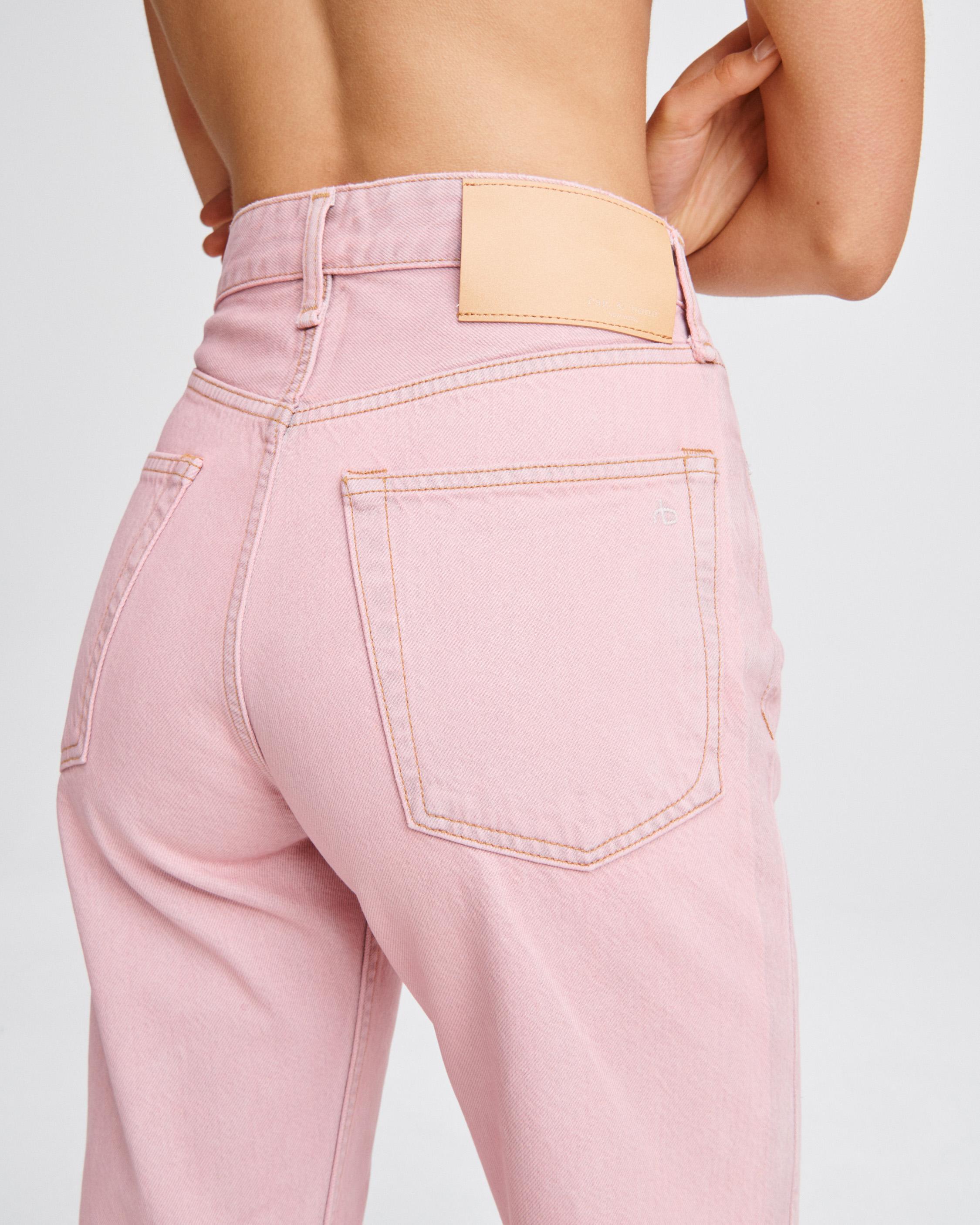 ASOS DESIGN high rise 'Stretch' straight jeans in bubblegum pink