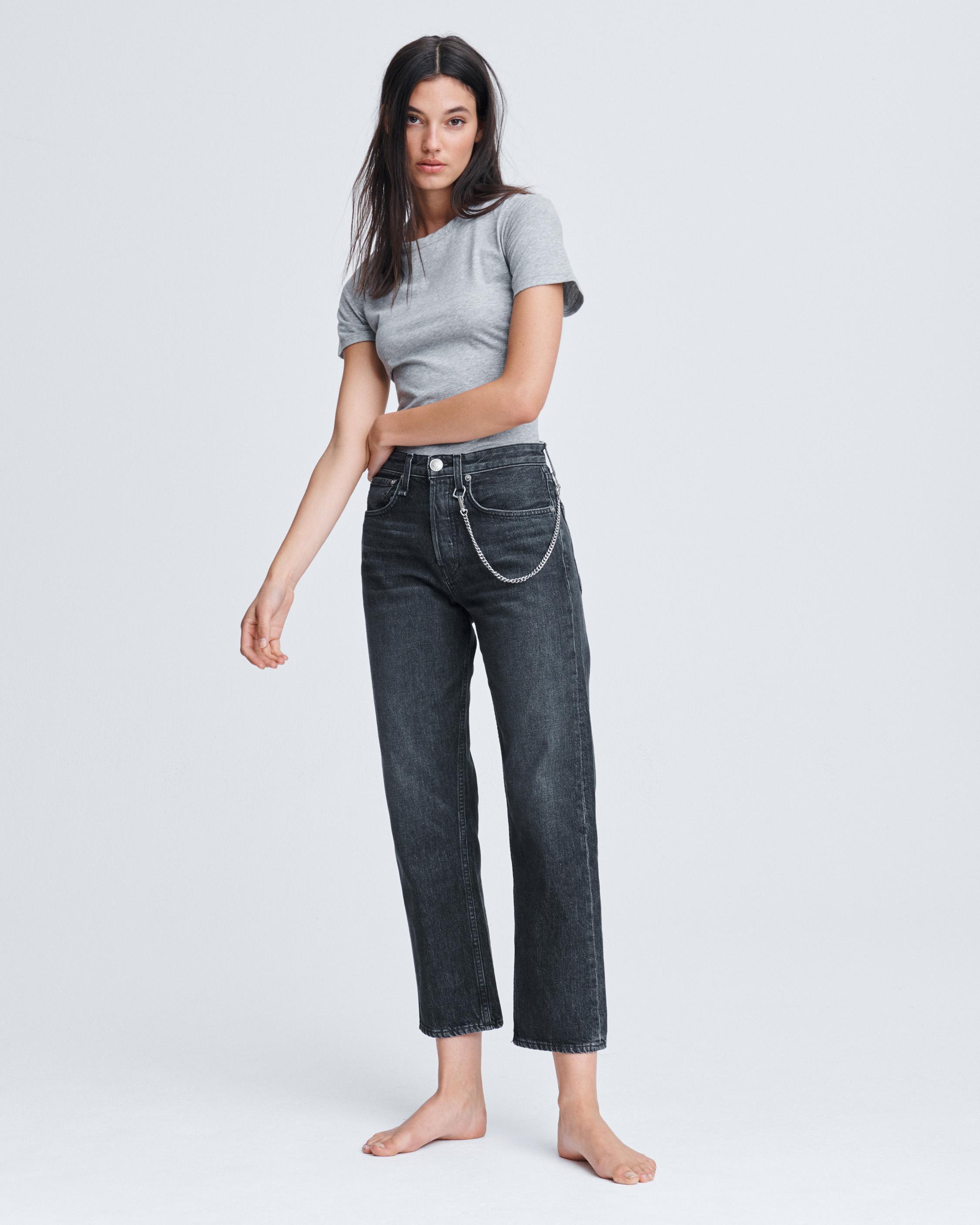 Maya High-Rise Ankle Straight Jeans in a Black Wash