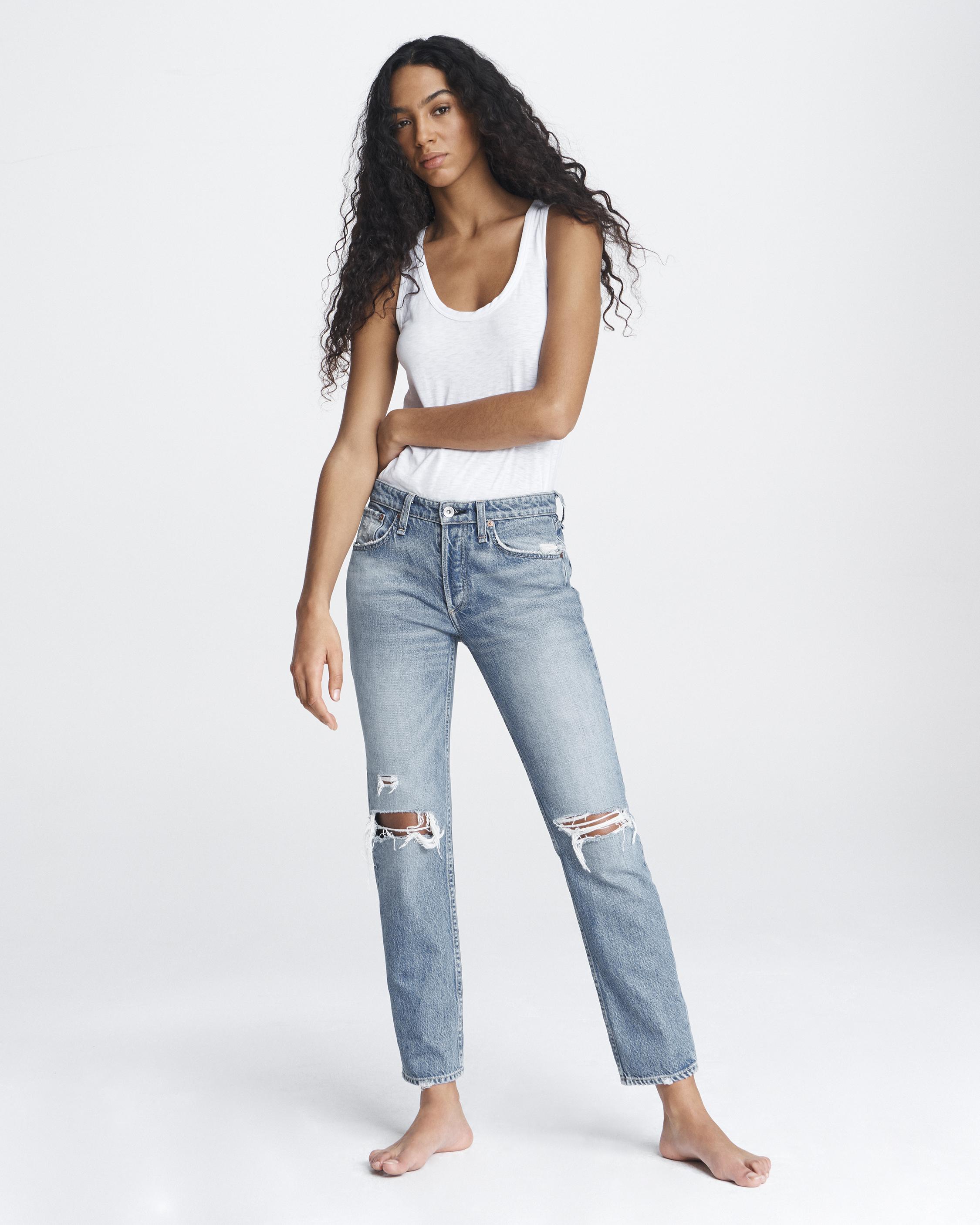 Rosa Mid-Rise Boyfriend Jeans in Bristol Mid Indigo | rag & bone