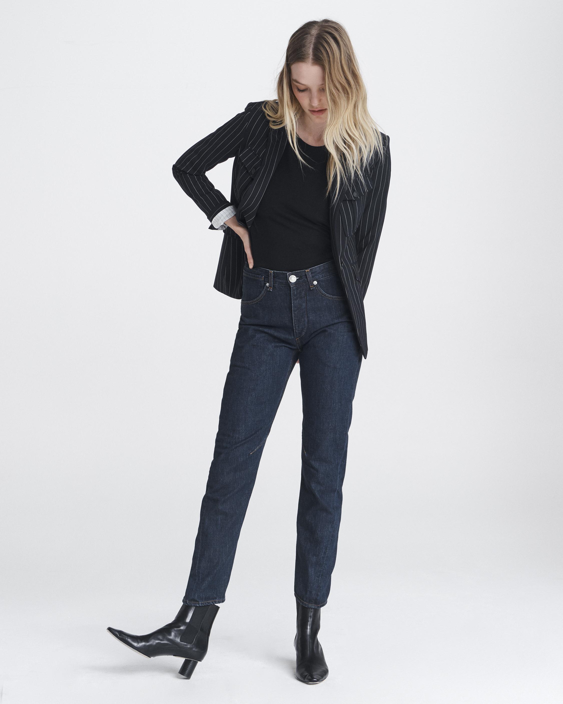 Maya High-Rise Ankle Straight Jeans in a Black Wash