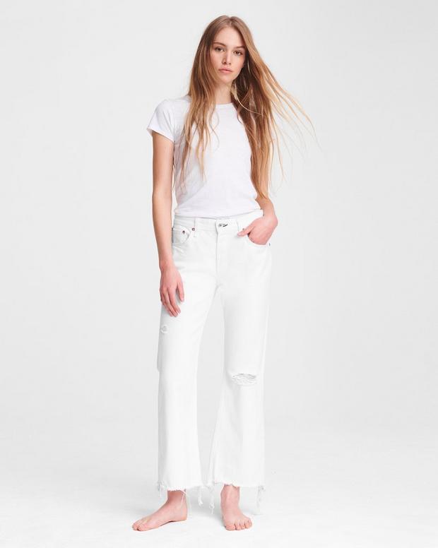 Rosa Mid-Rise Cropped Flared Jeans in White | rag & bone