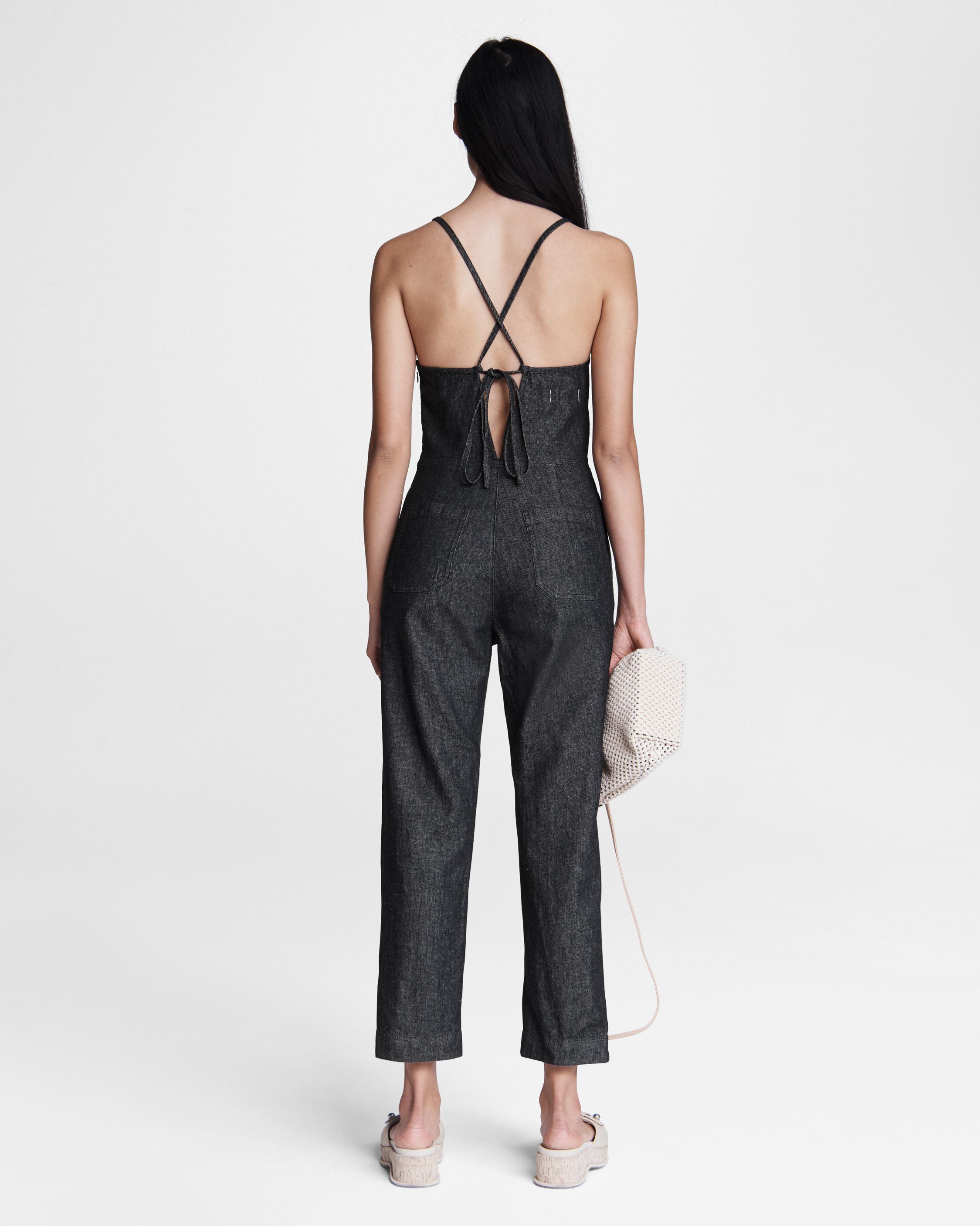 Denim cheap tie jumpsuit