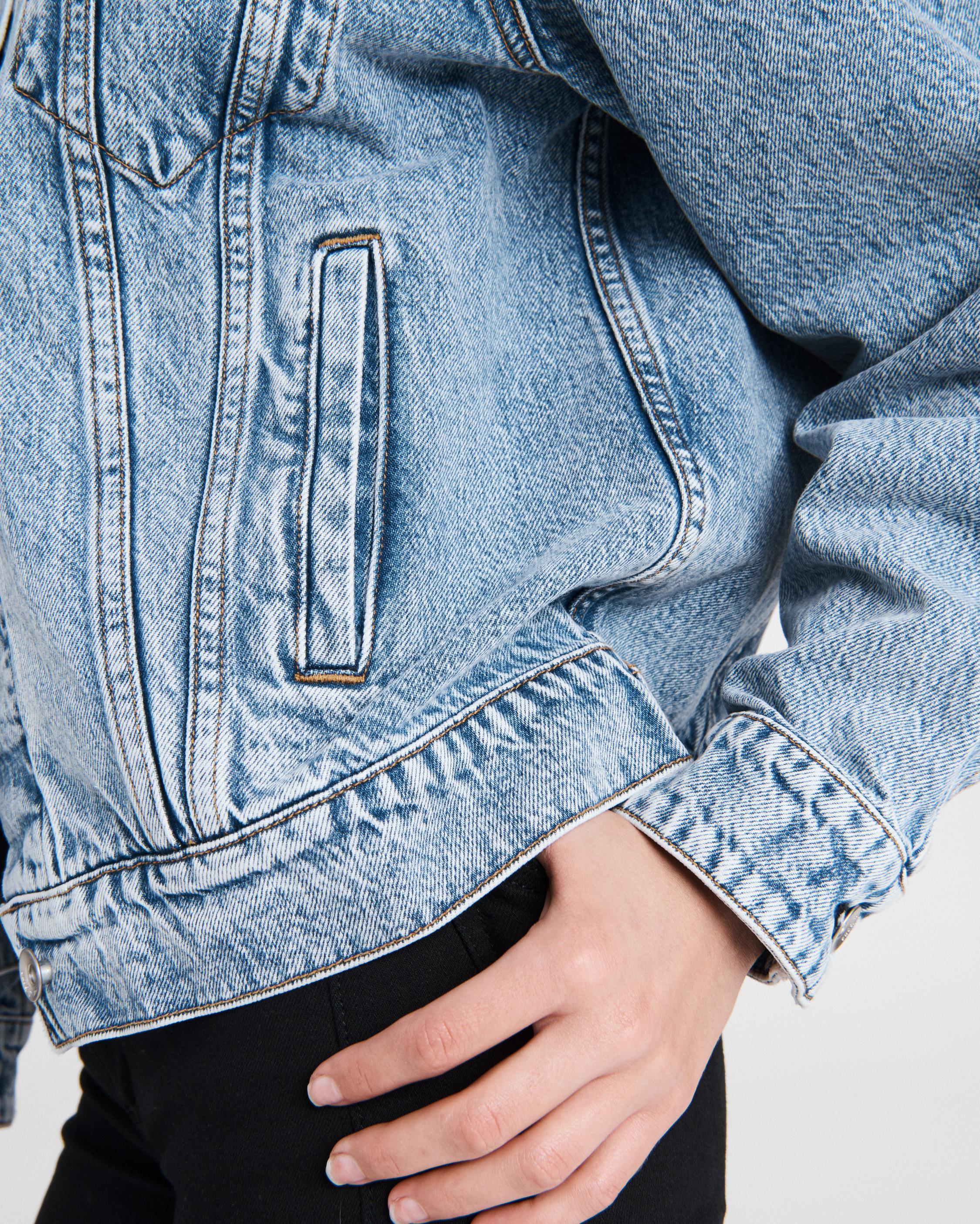 Oversized Denim Jacket With Patches Blue