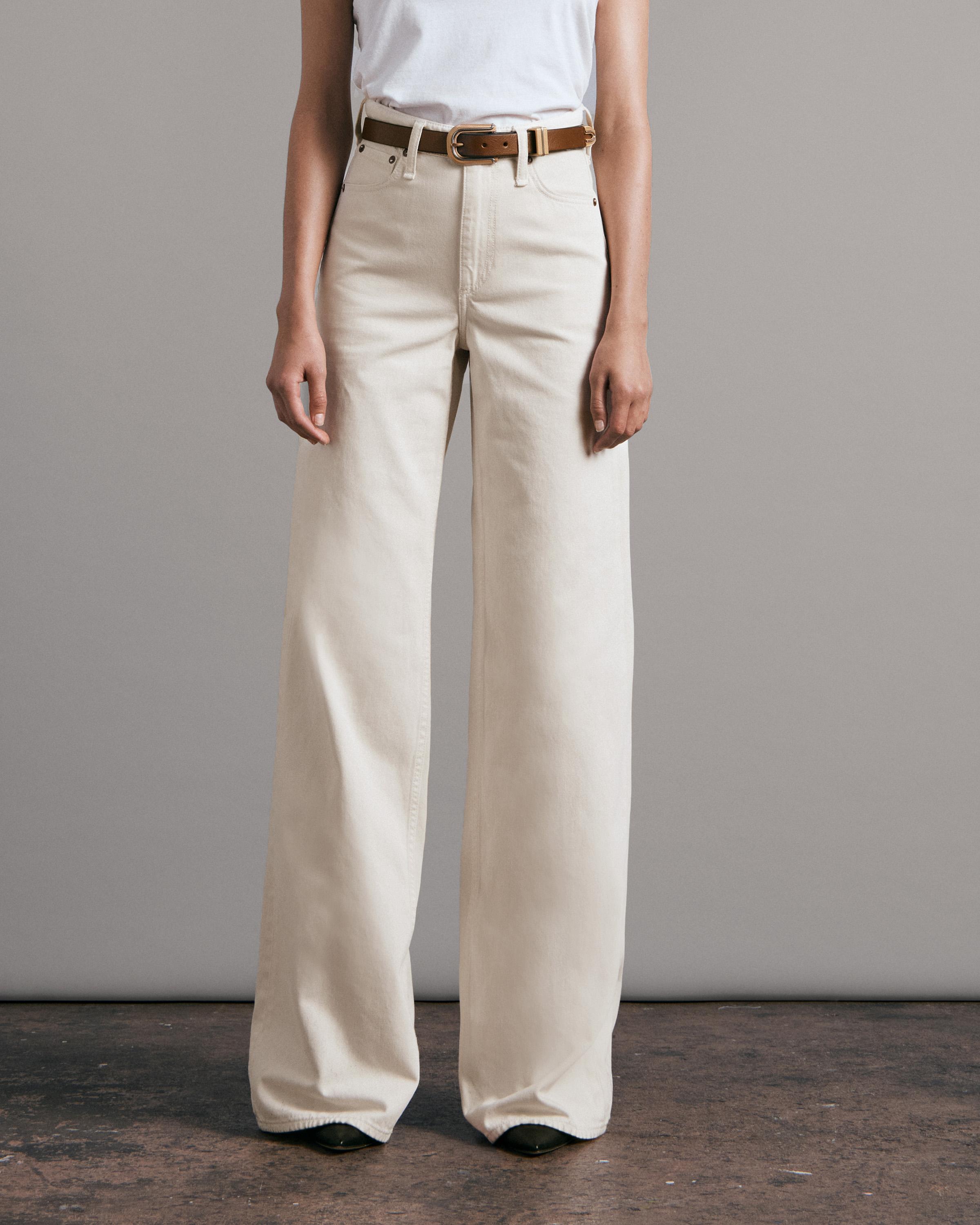 Ecru high rise pants with straight wide legs