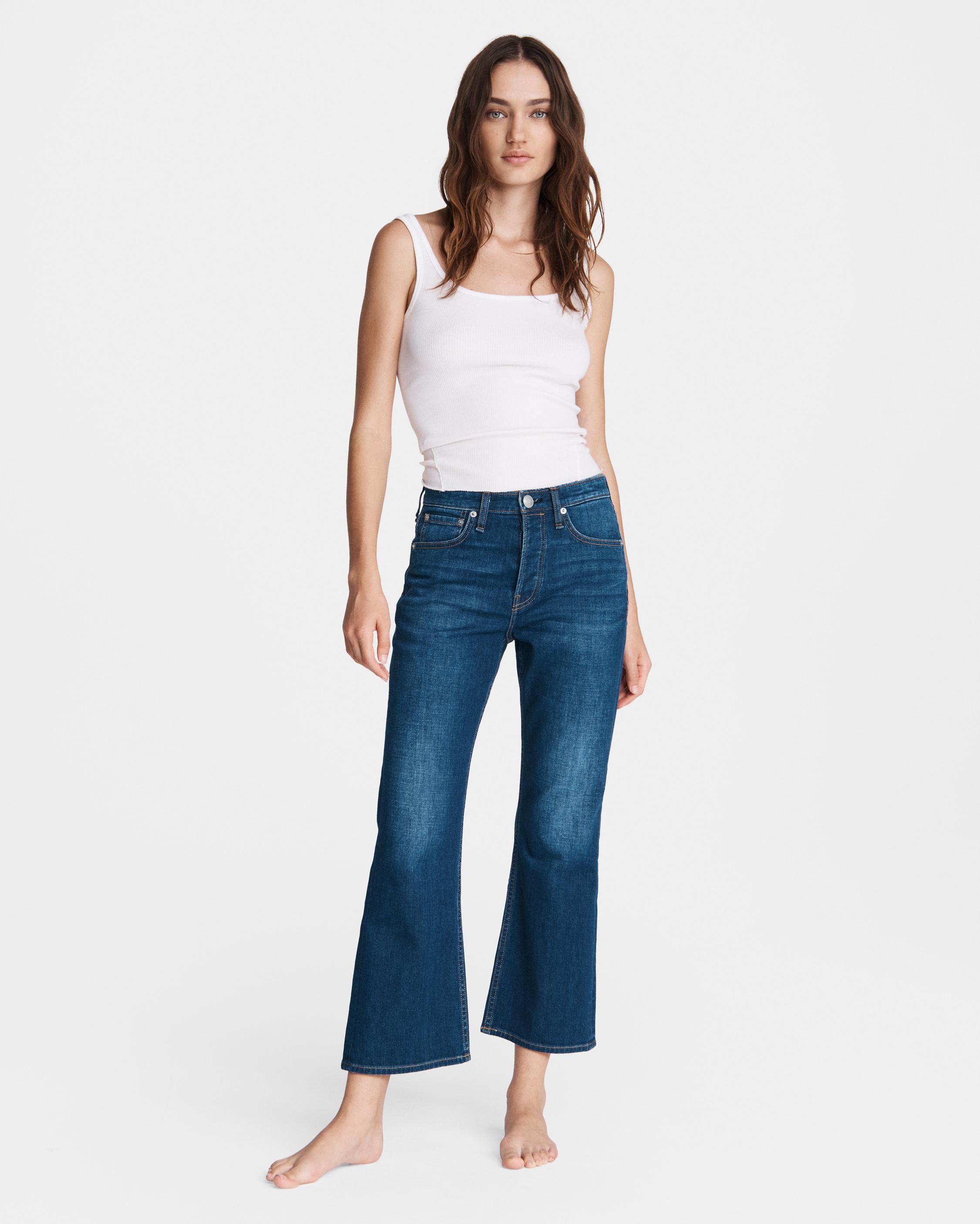 high rise flare crop jeans