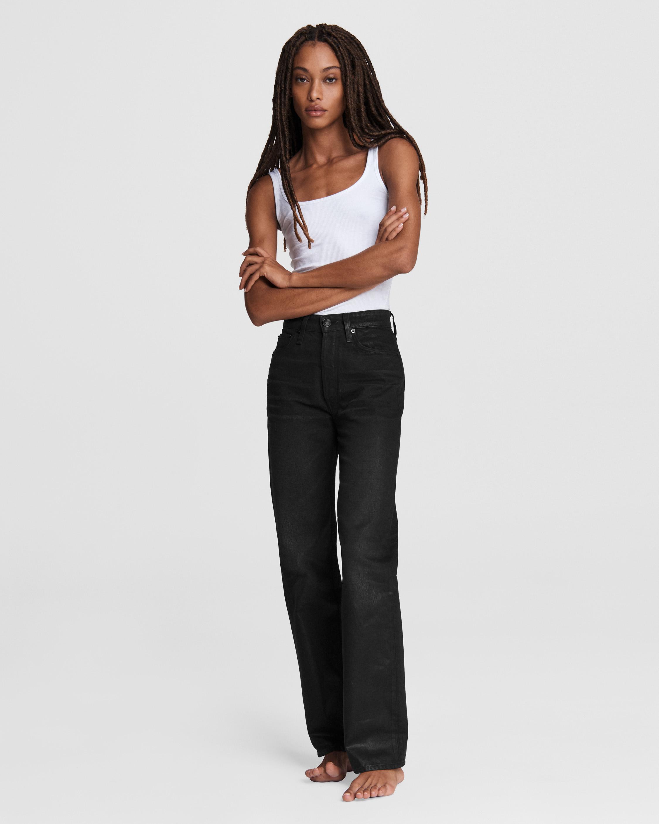 black high rise straight jeans