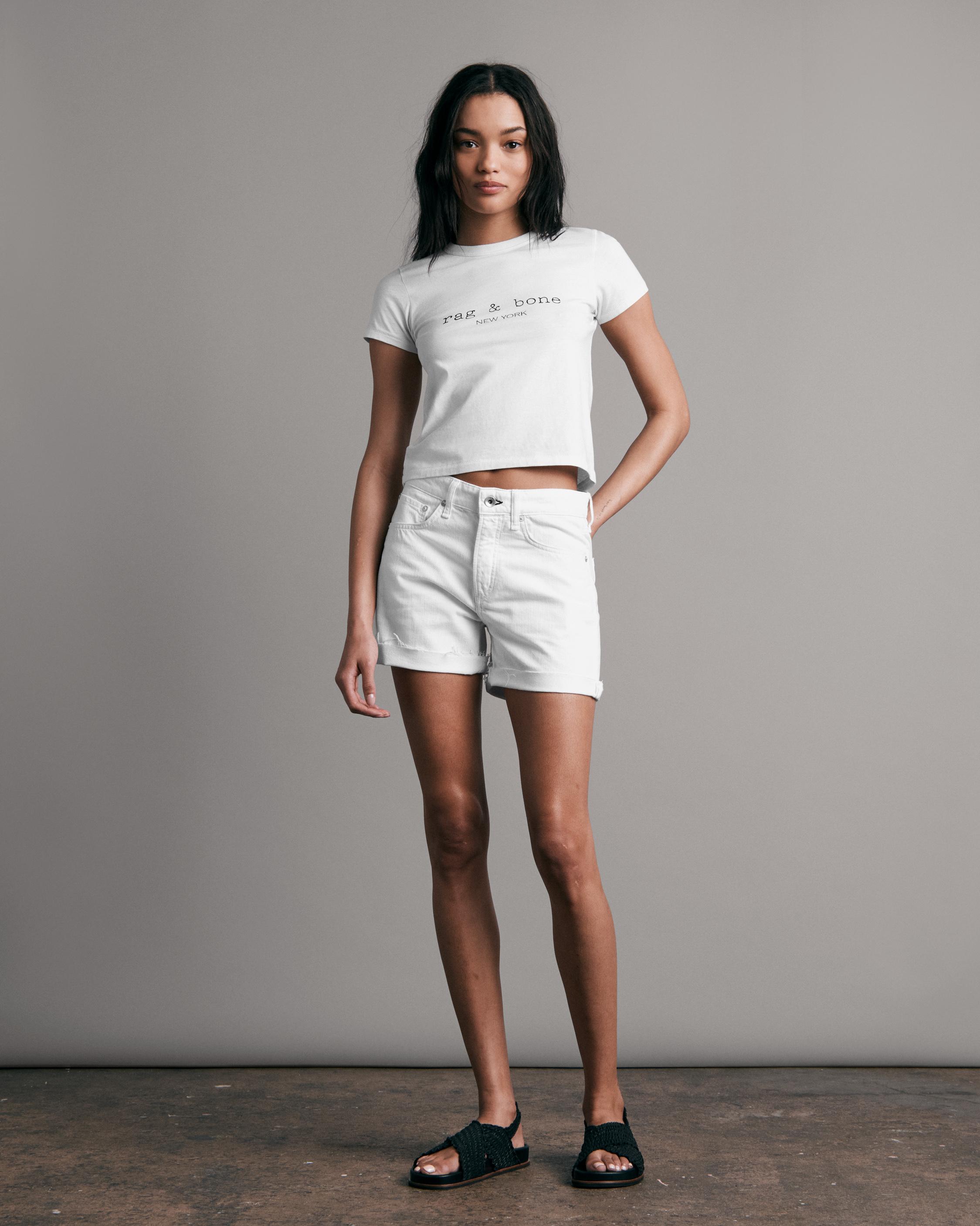 Rosa | Bright White Mid-Rise Boyfriend Shorts | rag & bone