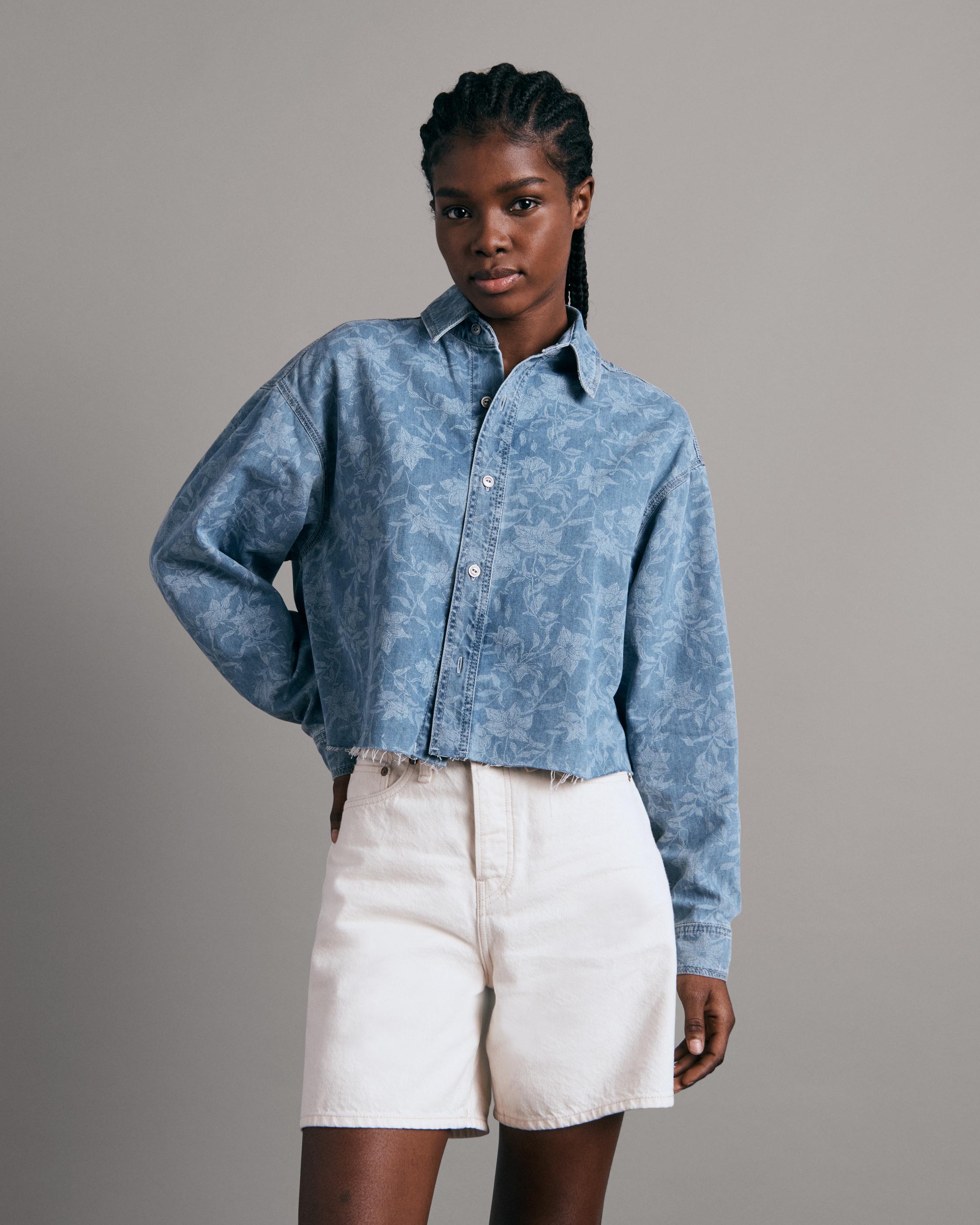 Crop Oversized Cotton Shirt image number 1