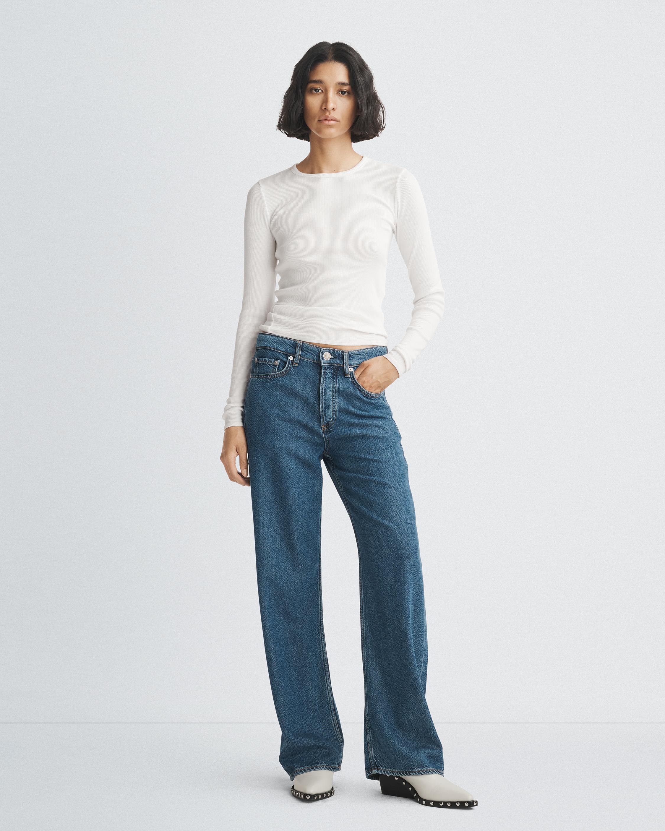 【関税込み】rag & bone ブルー Logan ミッドライズ ジーンズ rag & boneのブルー The Logan ミッドライズ ワイドレッグ