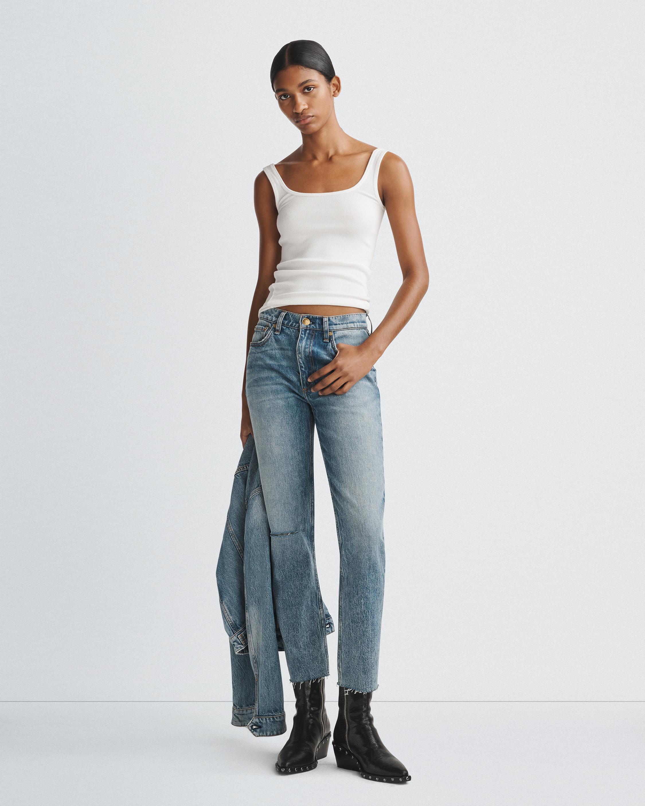  rag & bone Vaqueros ajustados de tiro alto Nina para mujer,  Blanco-y445 : Ropa, Zapatos y Joyería