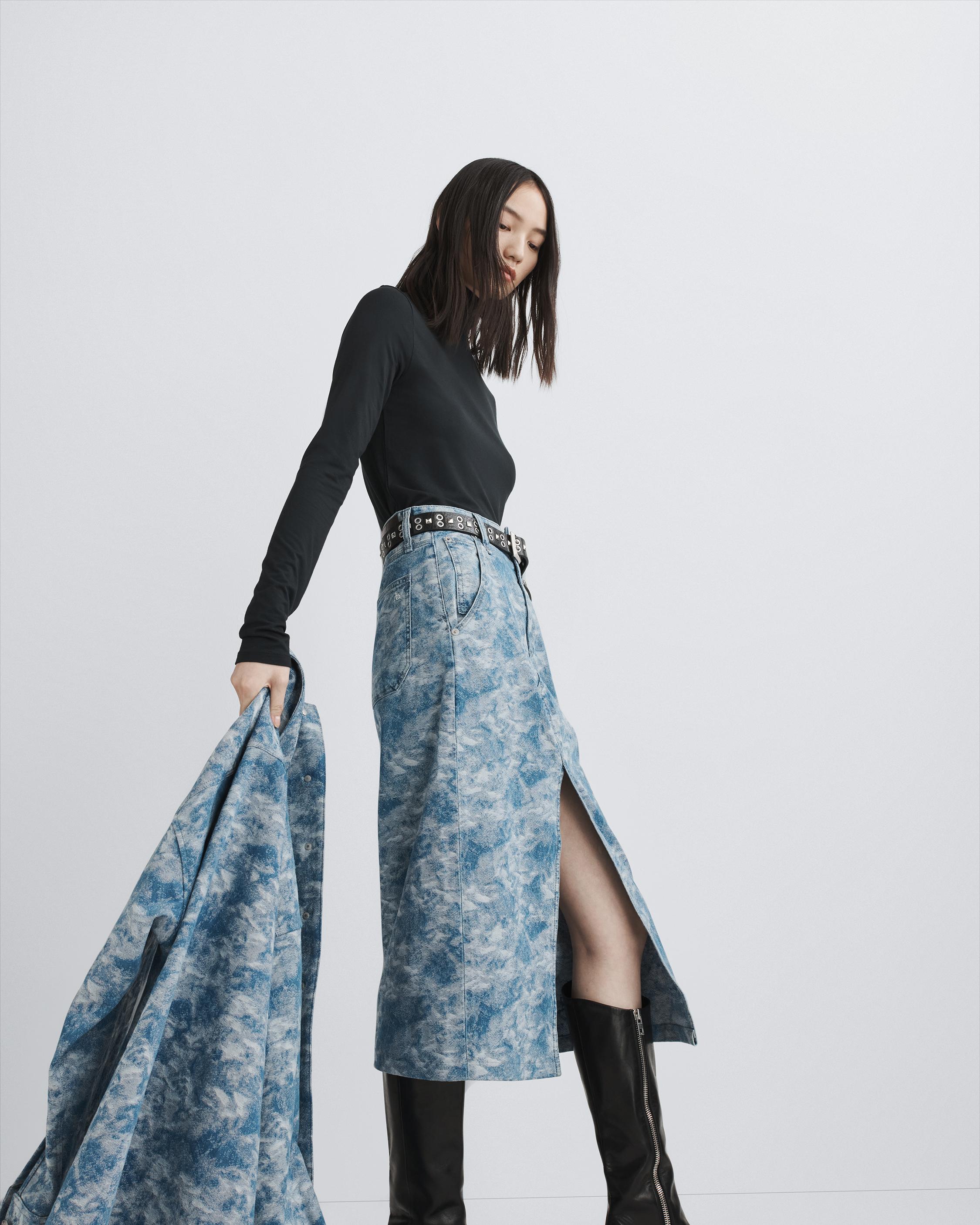 Sid Cotton Jacquard Skirt - Denim Jacquard | rag & bone