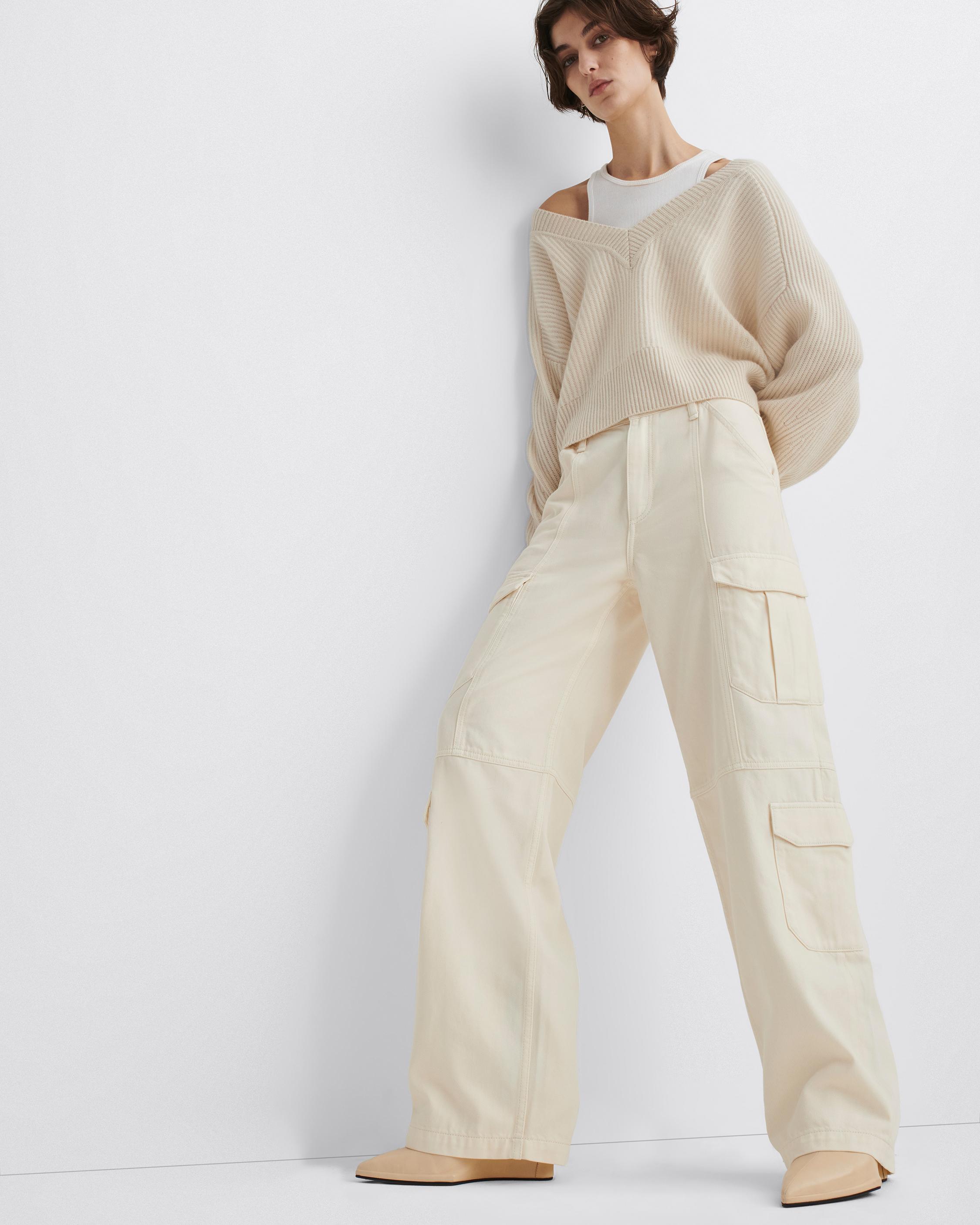 Ecru flared cargo trousers