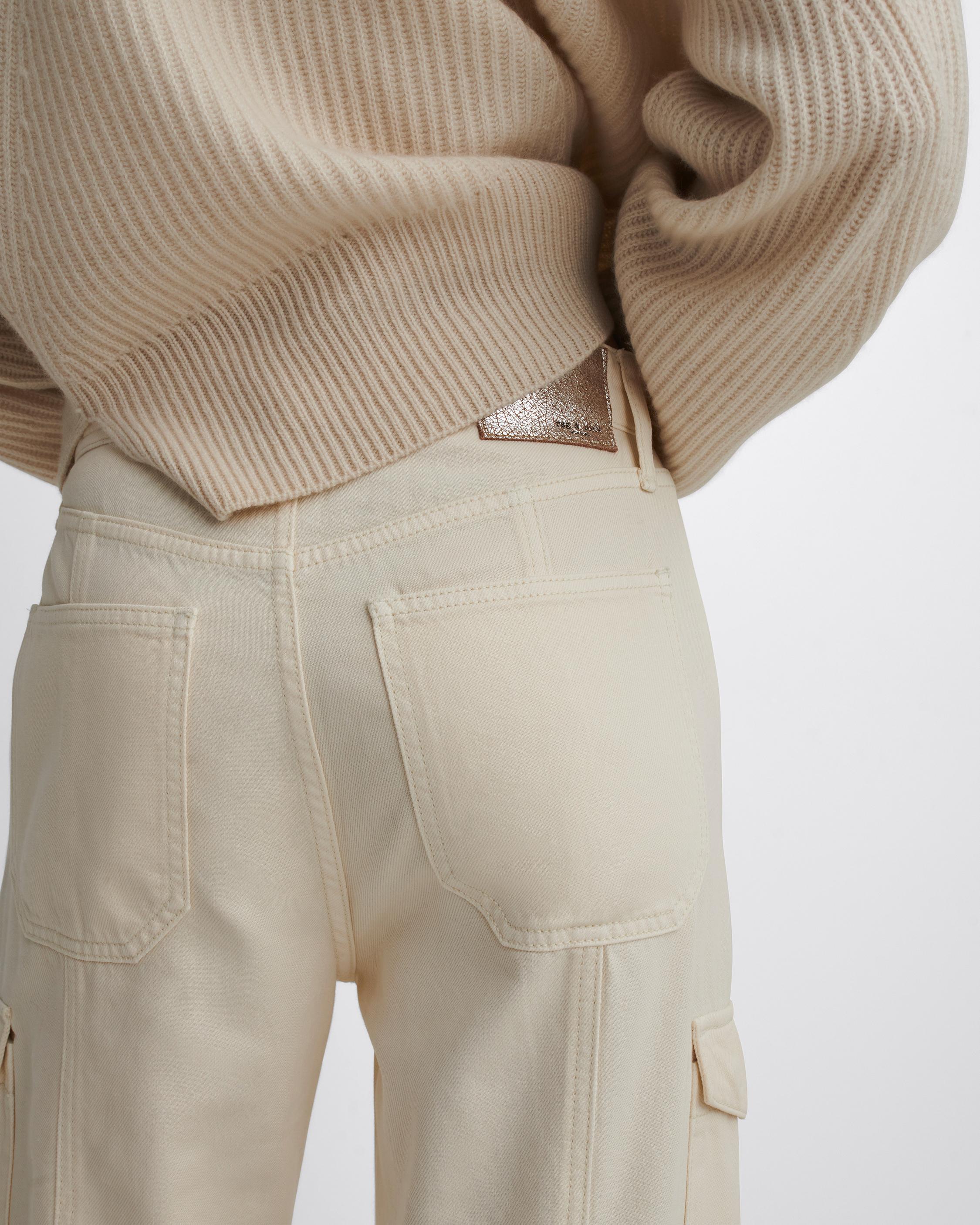 Ecru flared cargo trousers