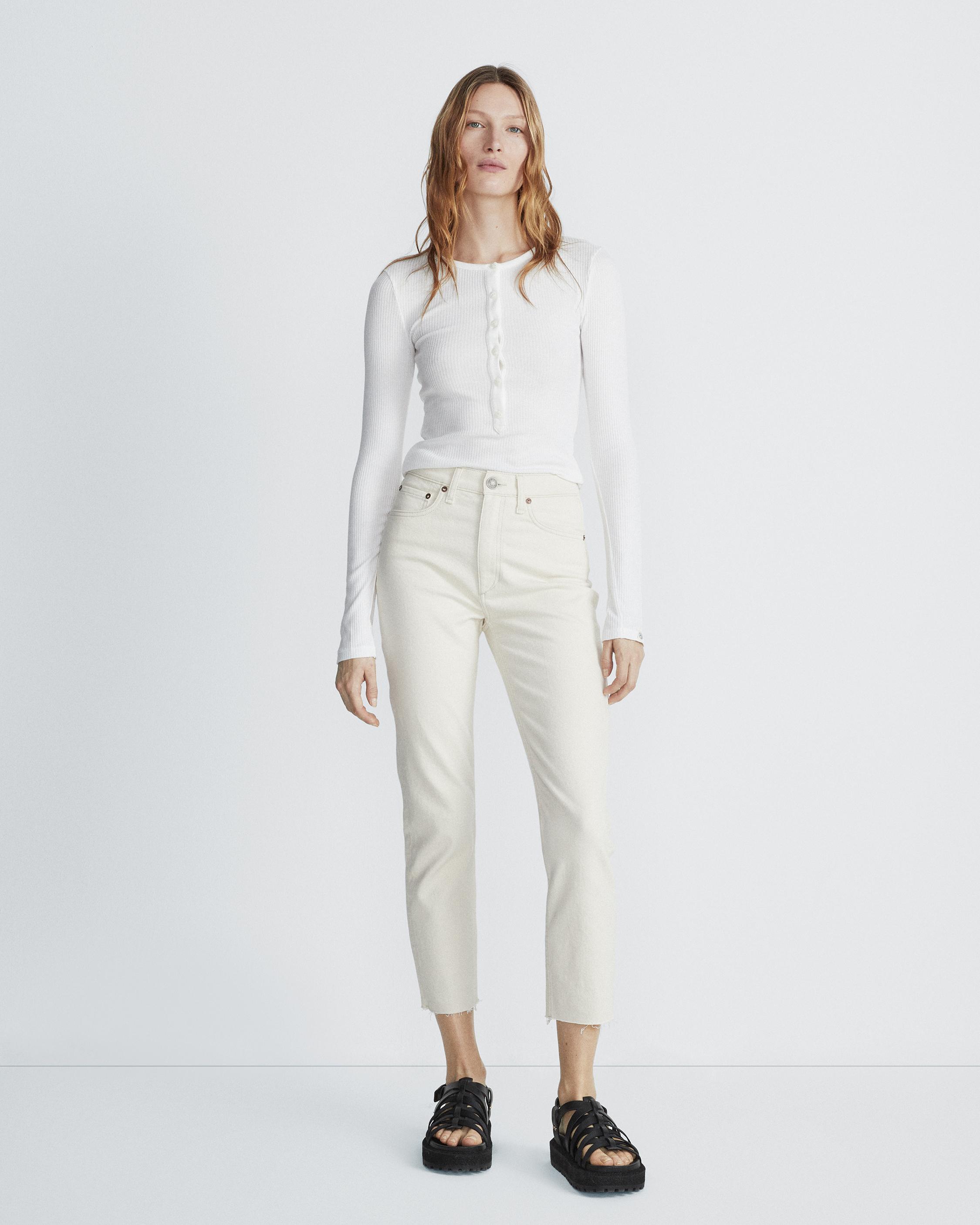 Rag & Bone Jean Womens White Cotton High Rise Slim Straight Leg