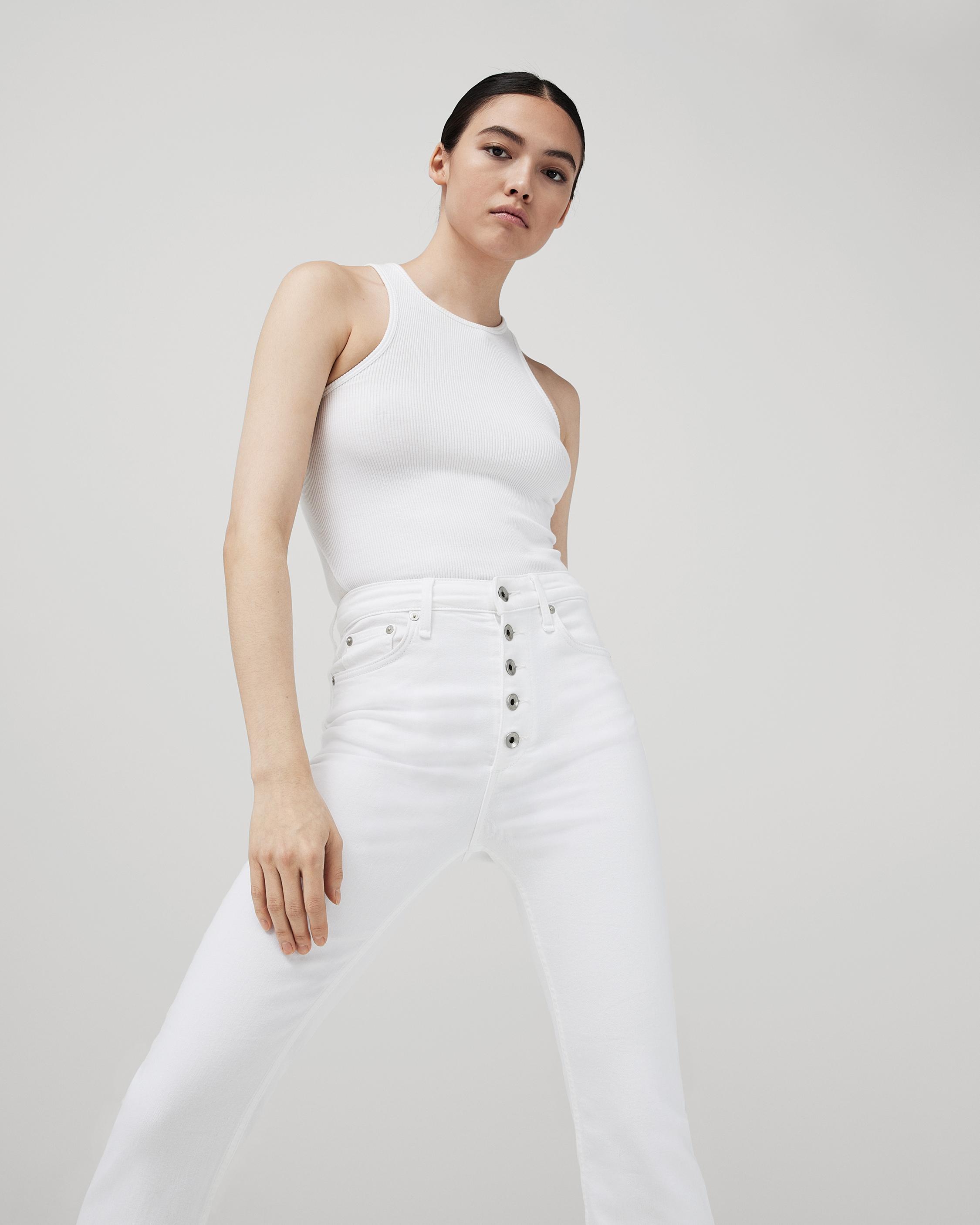 Rag & Bone Jean Womens White Cotton High Rise Slim Straight Leg