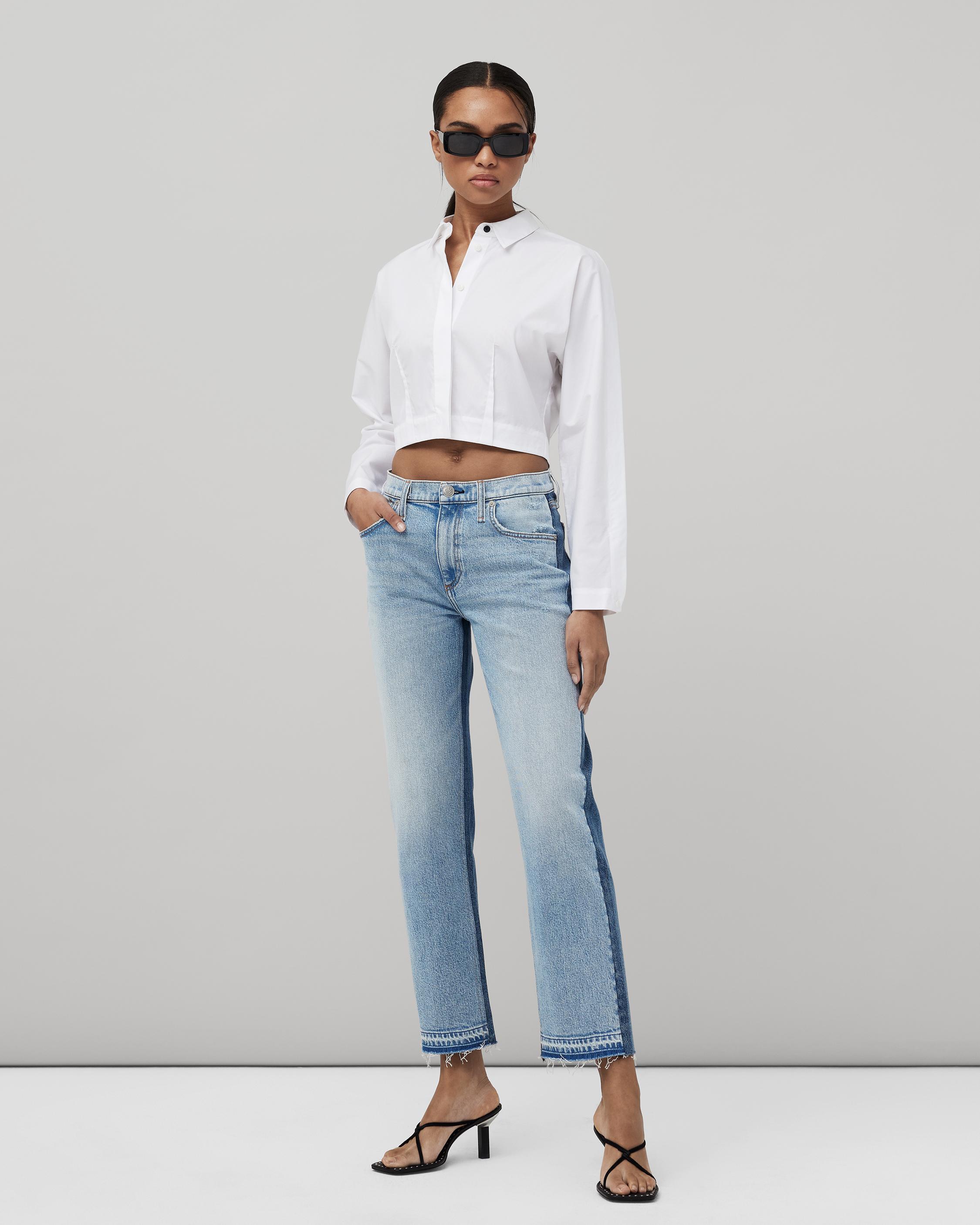 Straight cut pants with gold-tone details - EDNA