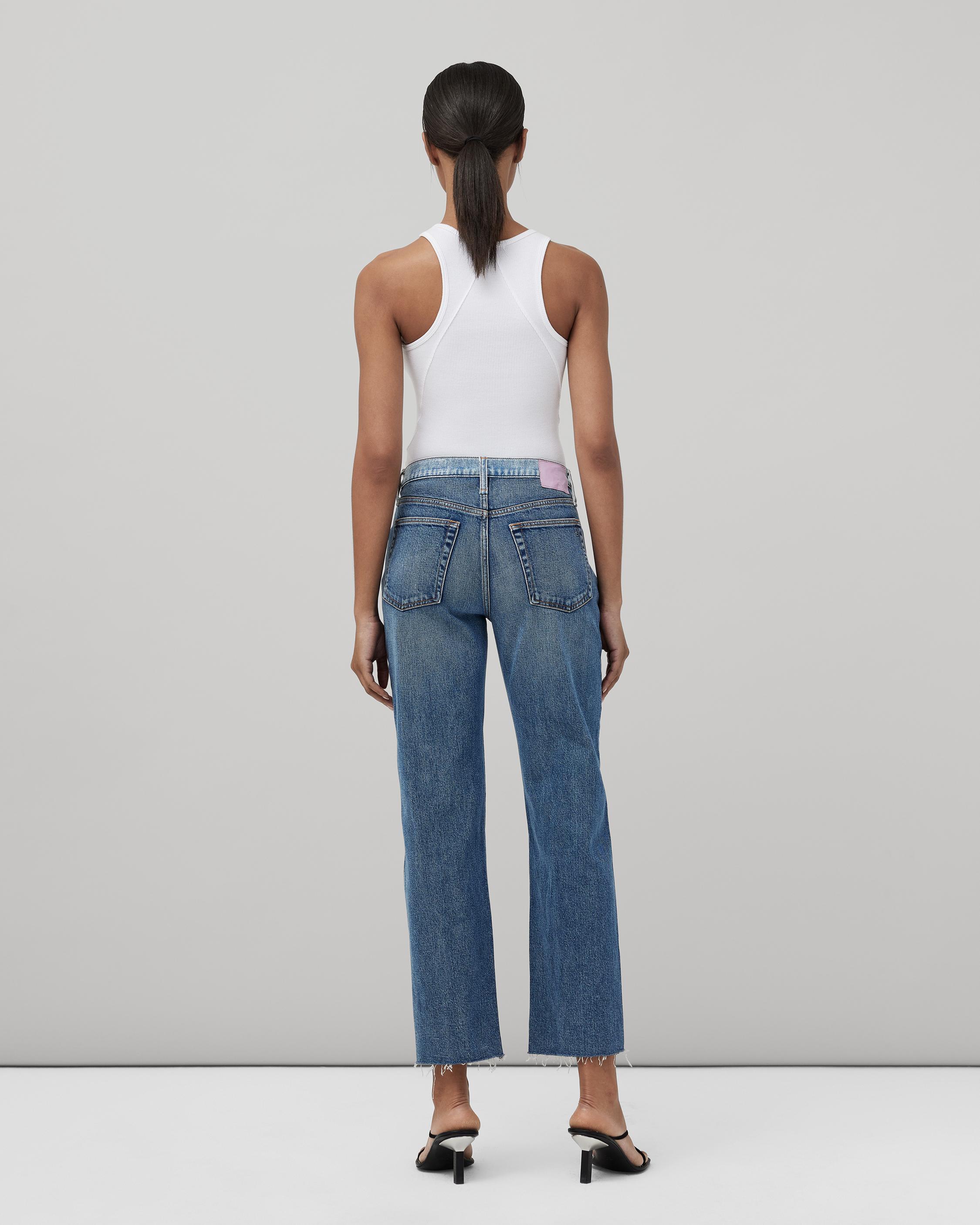 Two-tone double-waisted jeans